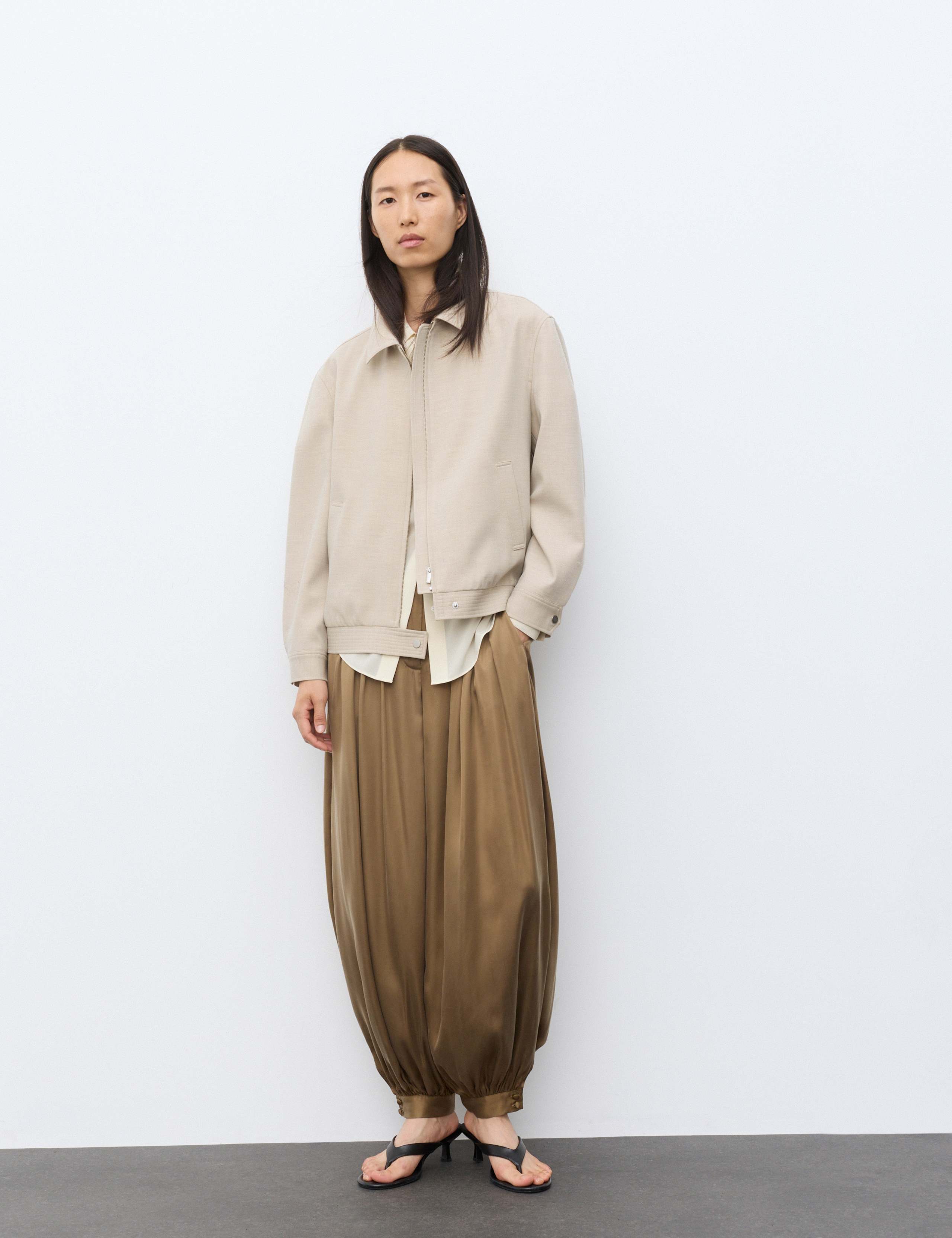 Wool Blend Tailored Scarf Bomber Jacket 5 of 7