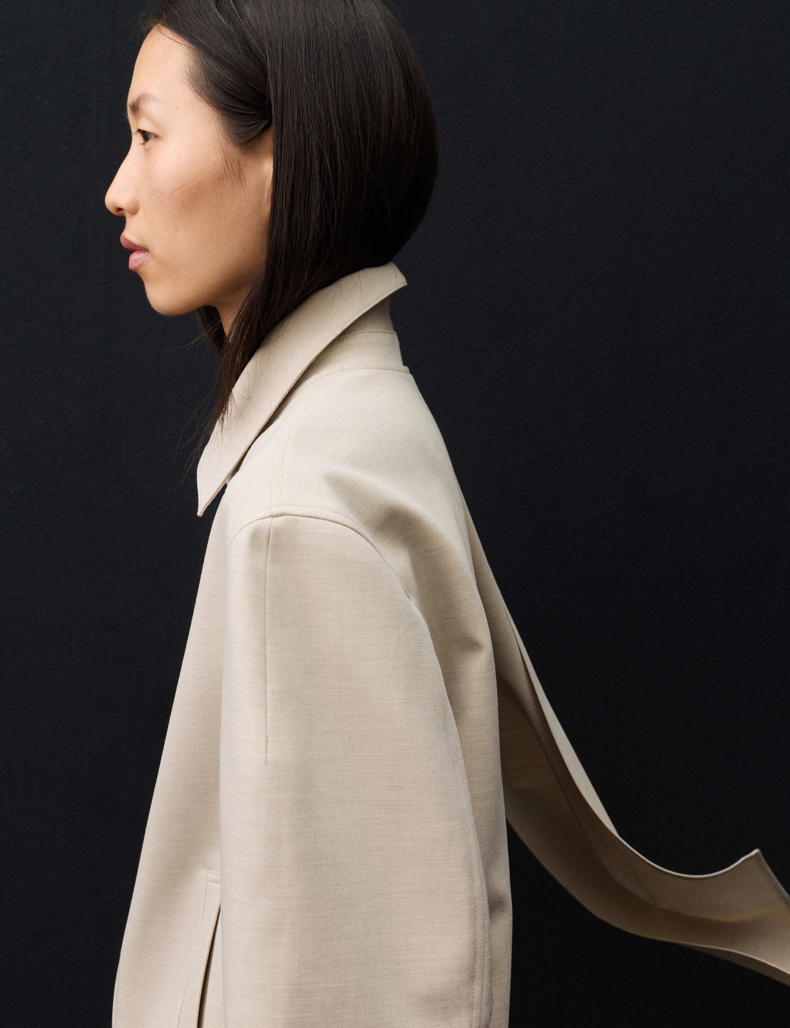 Wool Blend Tailored Scarf Bomber Jacket 6 of 7