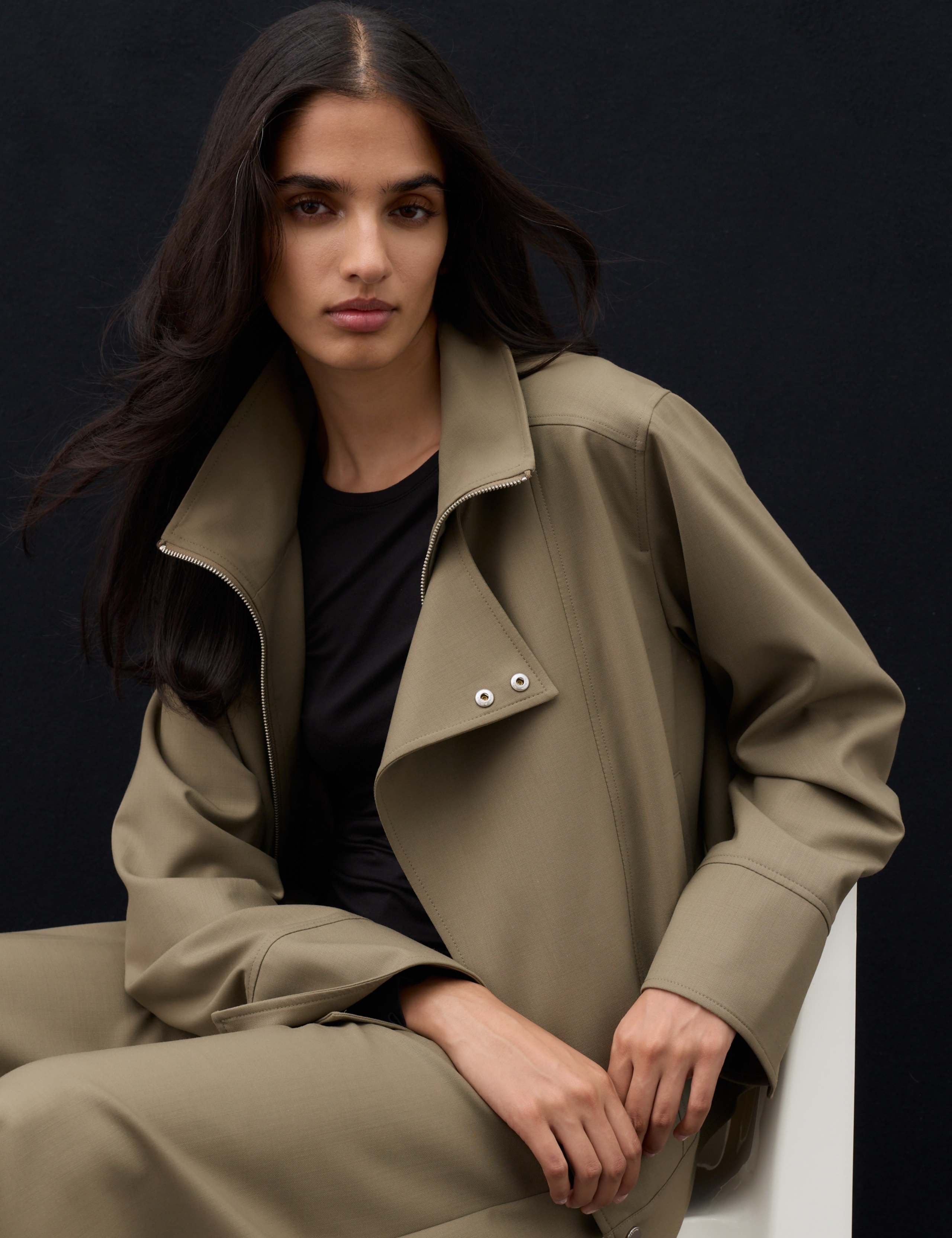 Wool Blend Funnel Neck Tailored Bomber Jacket 1 of 7