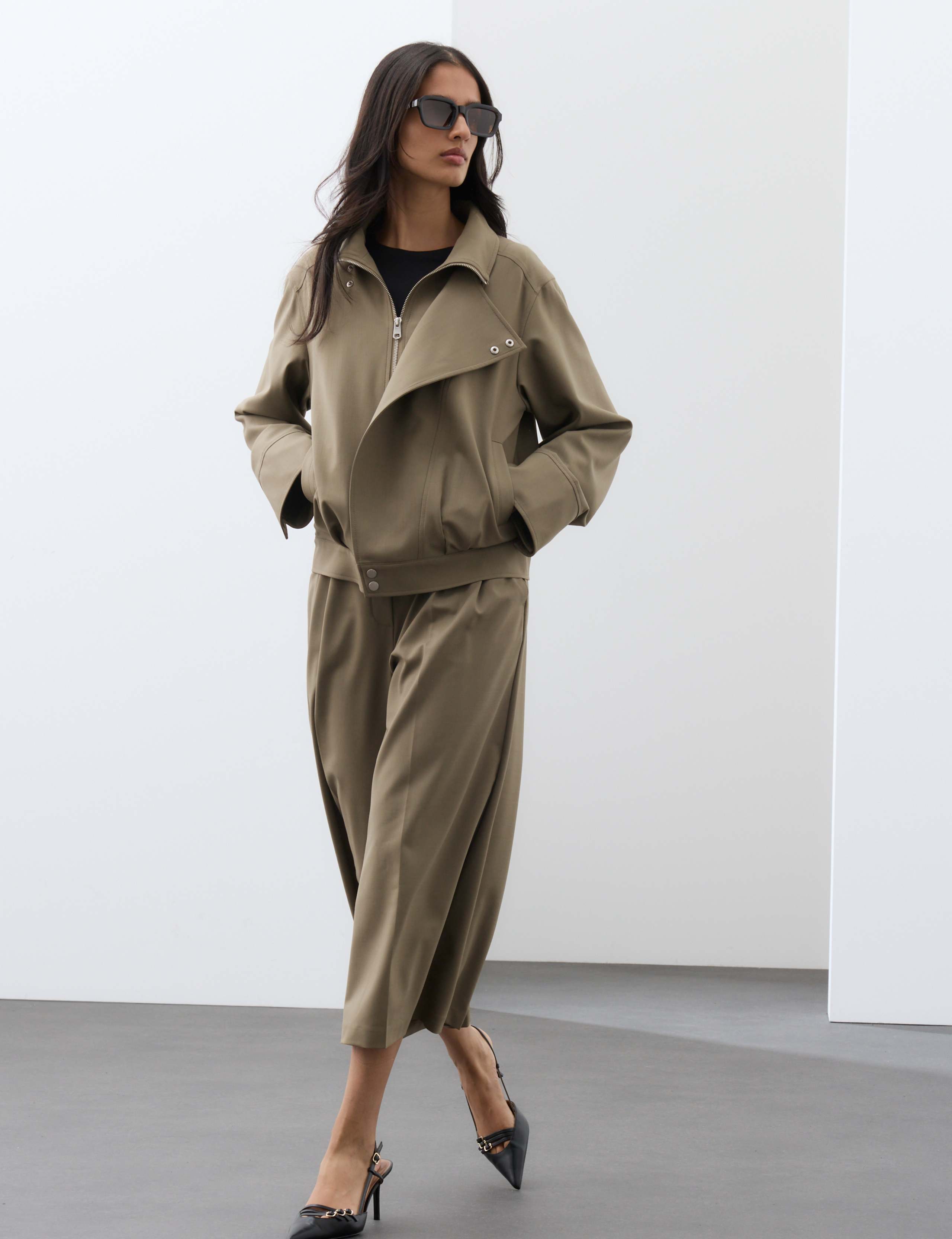 Wool Blend Funnel Neck Tailored Bomber Jacket 4 of 7