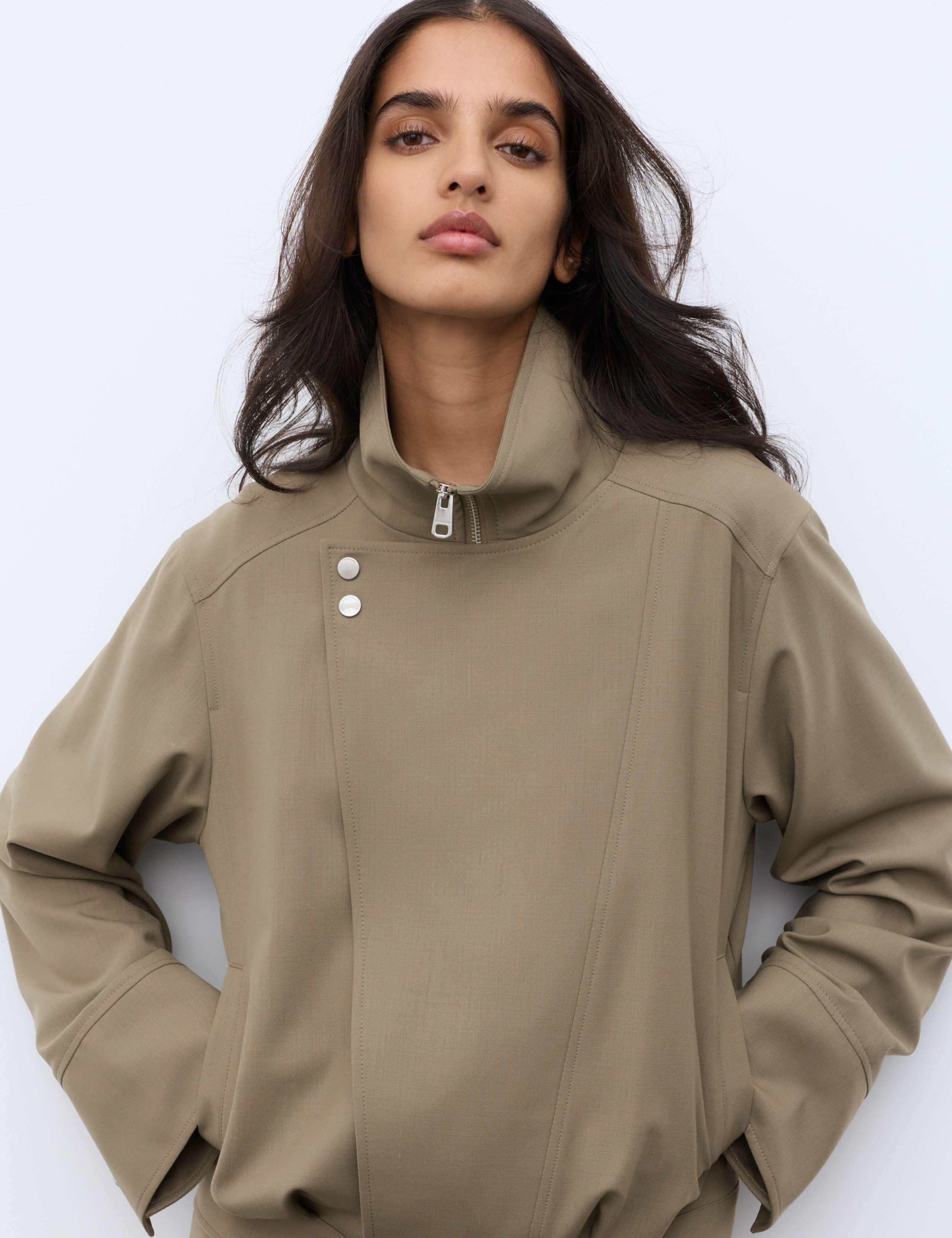 Wool Blend Funnel Neck Tailored Bomber Jacket 5 of 7