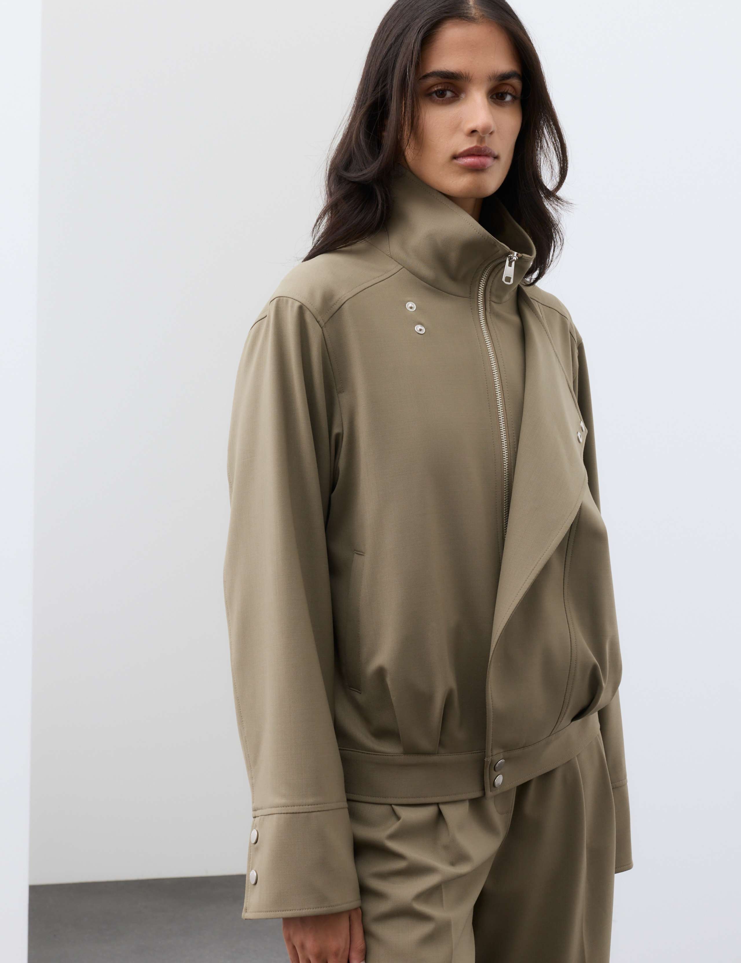 Wool Blend Funnel Neck Tailored Bomber Jacket 6 of 7