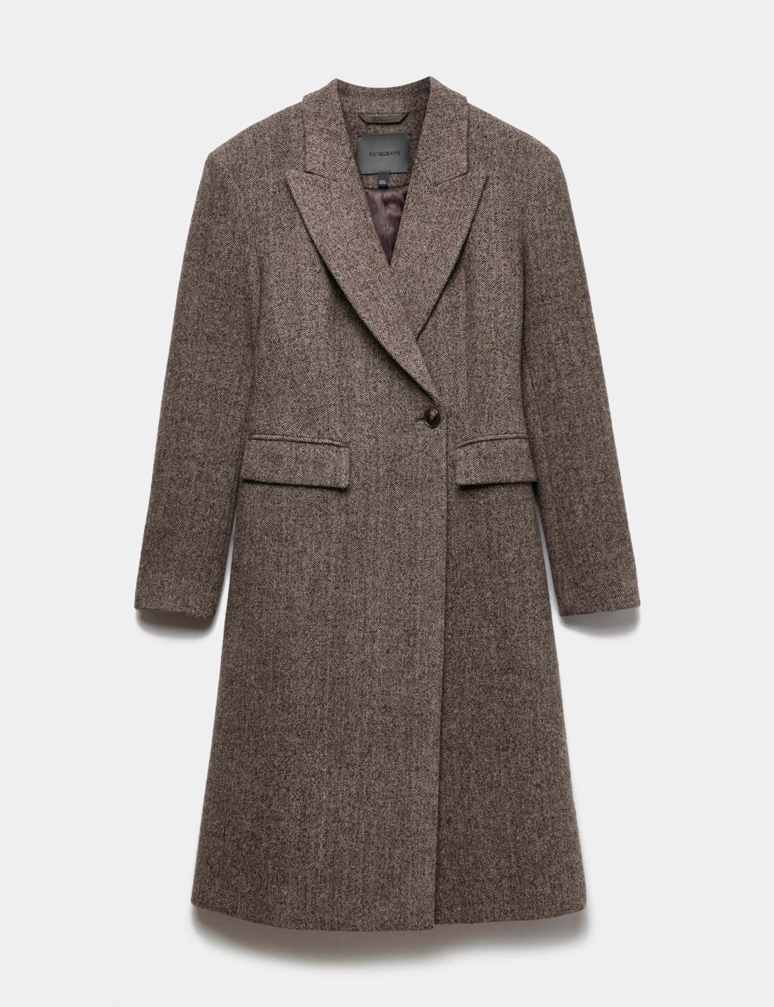Wool Rich Herringbone Tailored Coat 2 of 5