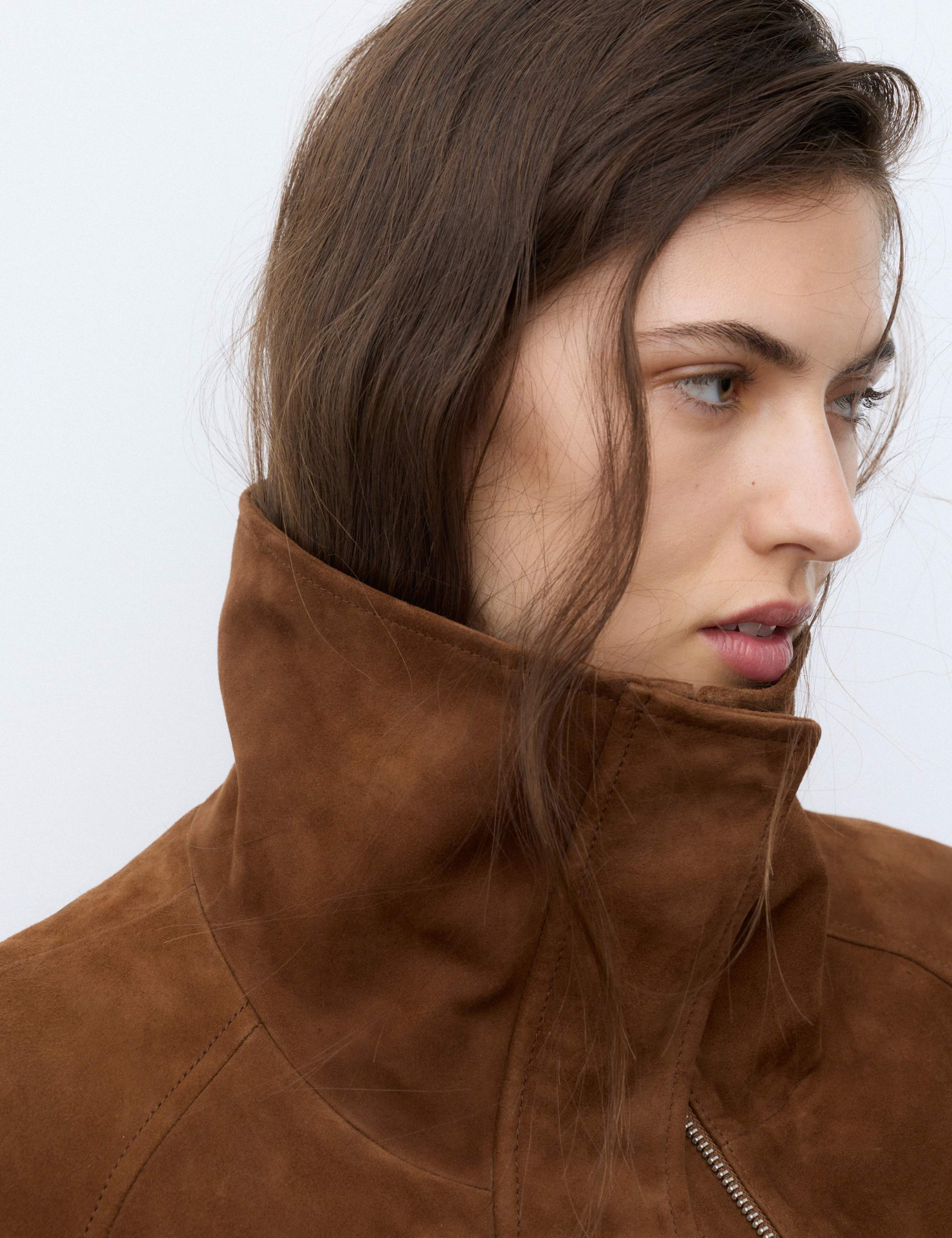 Suede Funnel Neck Longline Jacket 8 of 8