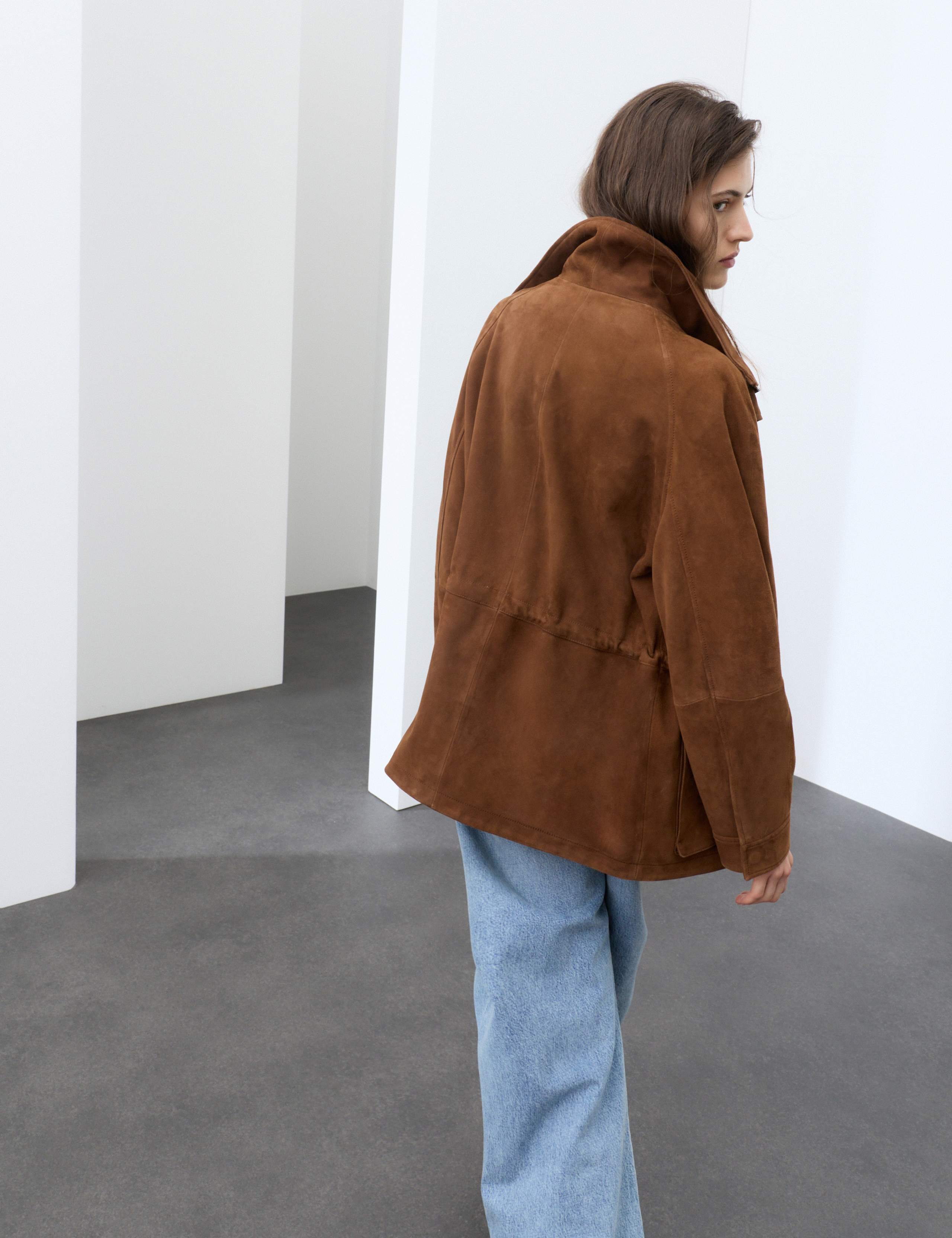 Suede Funnel Neck Longline Jacket 4 of 8