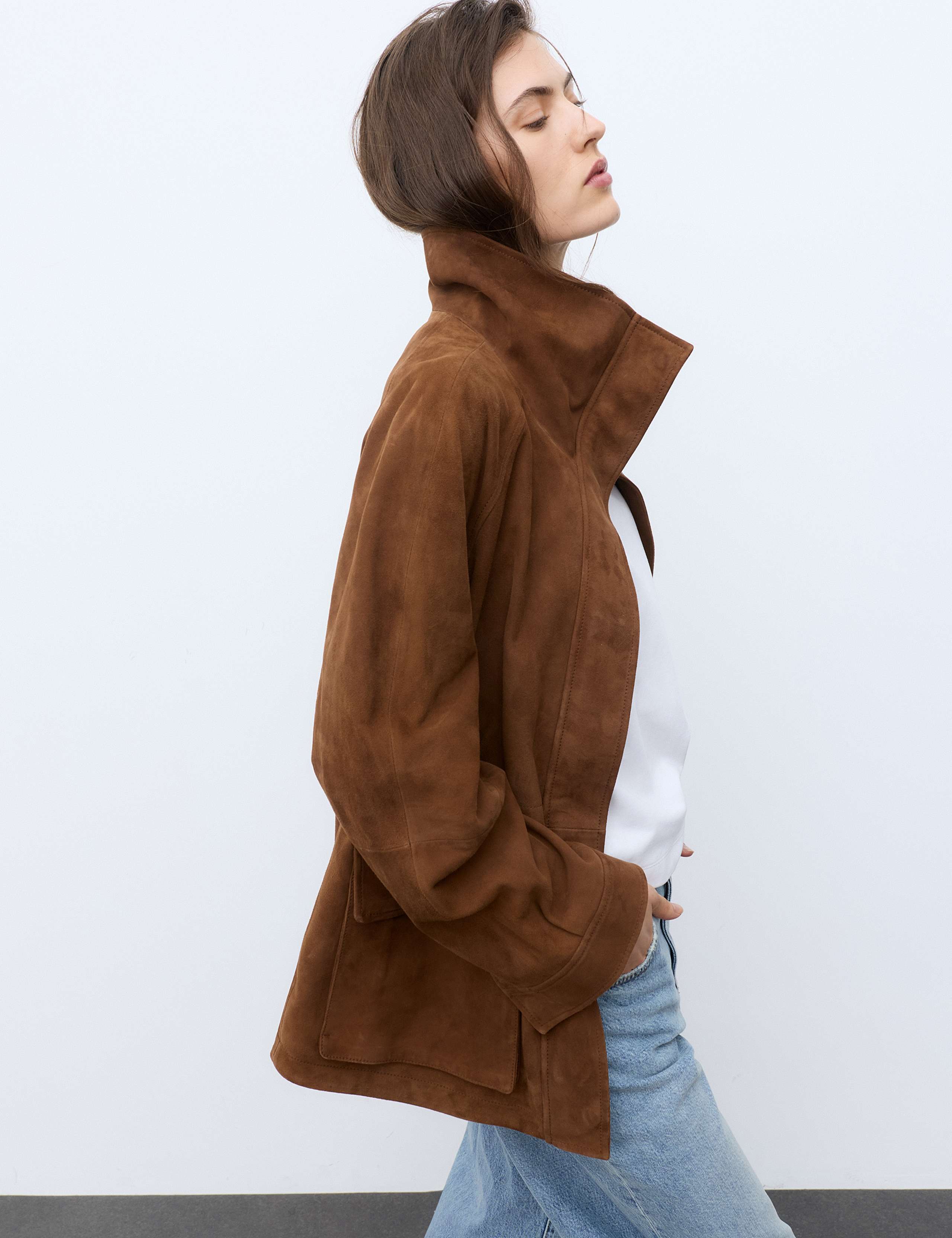 Suede Funnel Neck Longline Jacket 5 of 8
