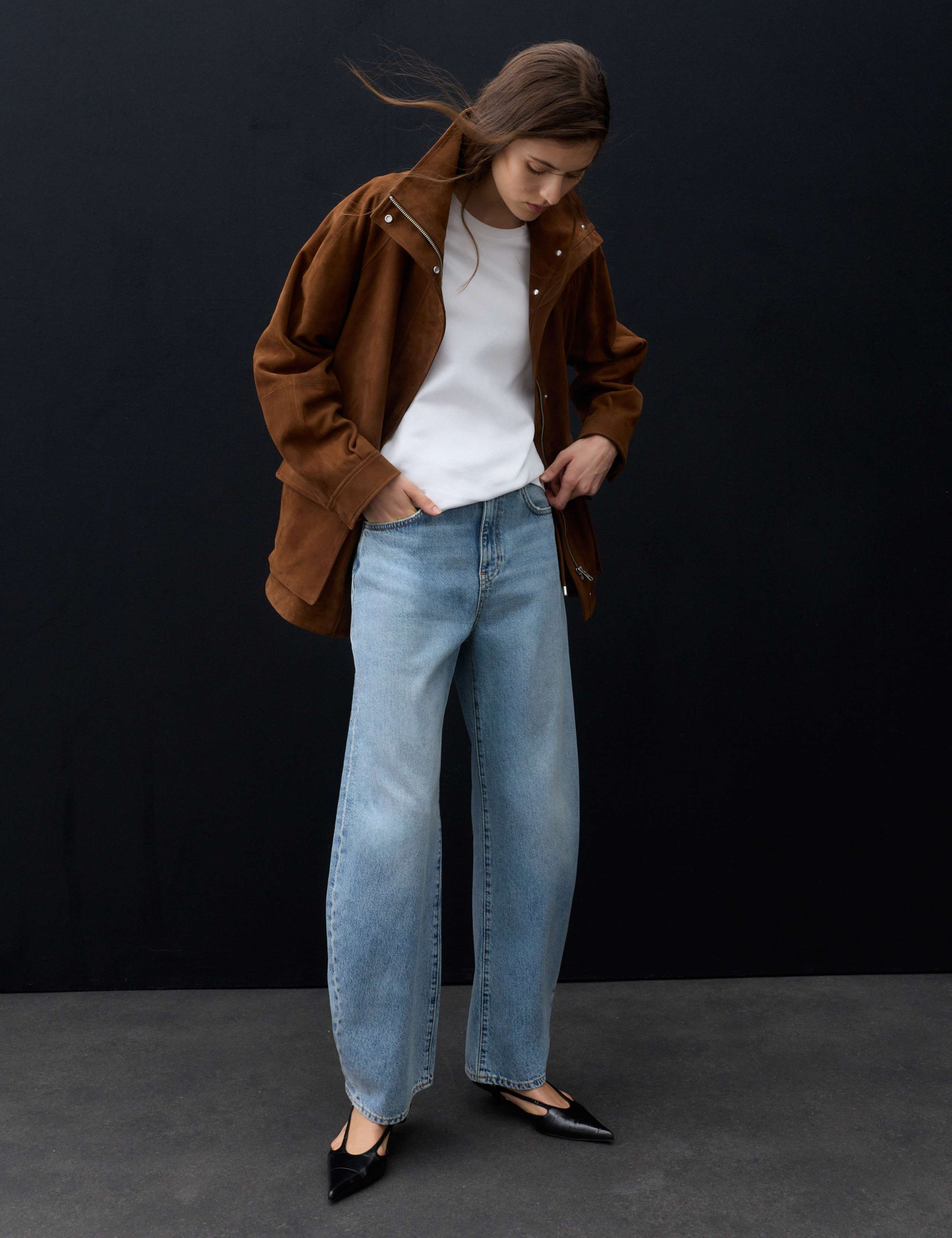 Suede Funnel Neck Longline Jacket 6 of 8
