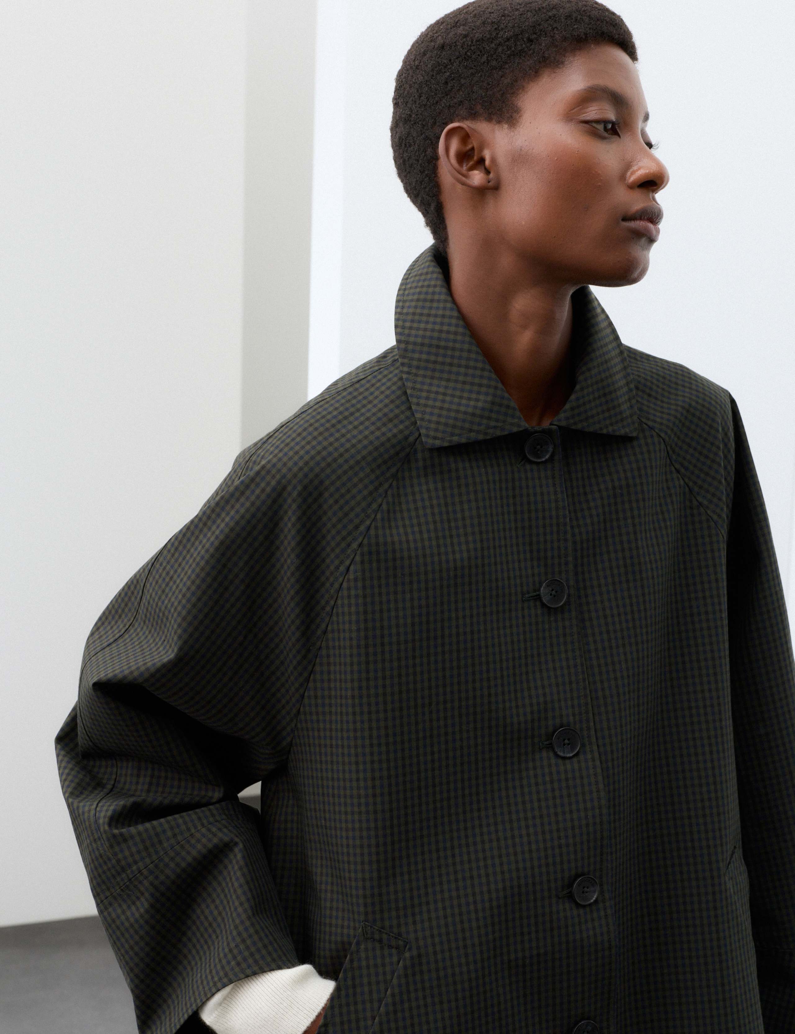 Pure Cotton Checked Collared Longline Car Coat 6 of 8