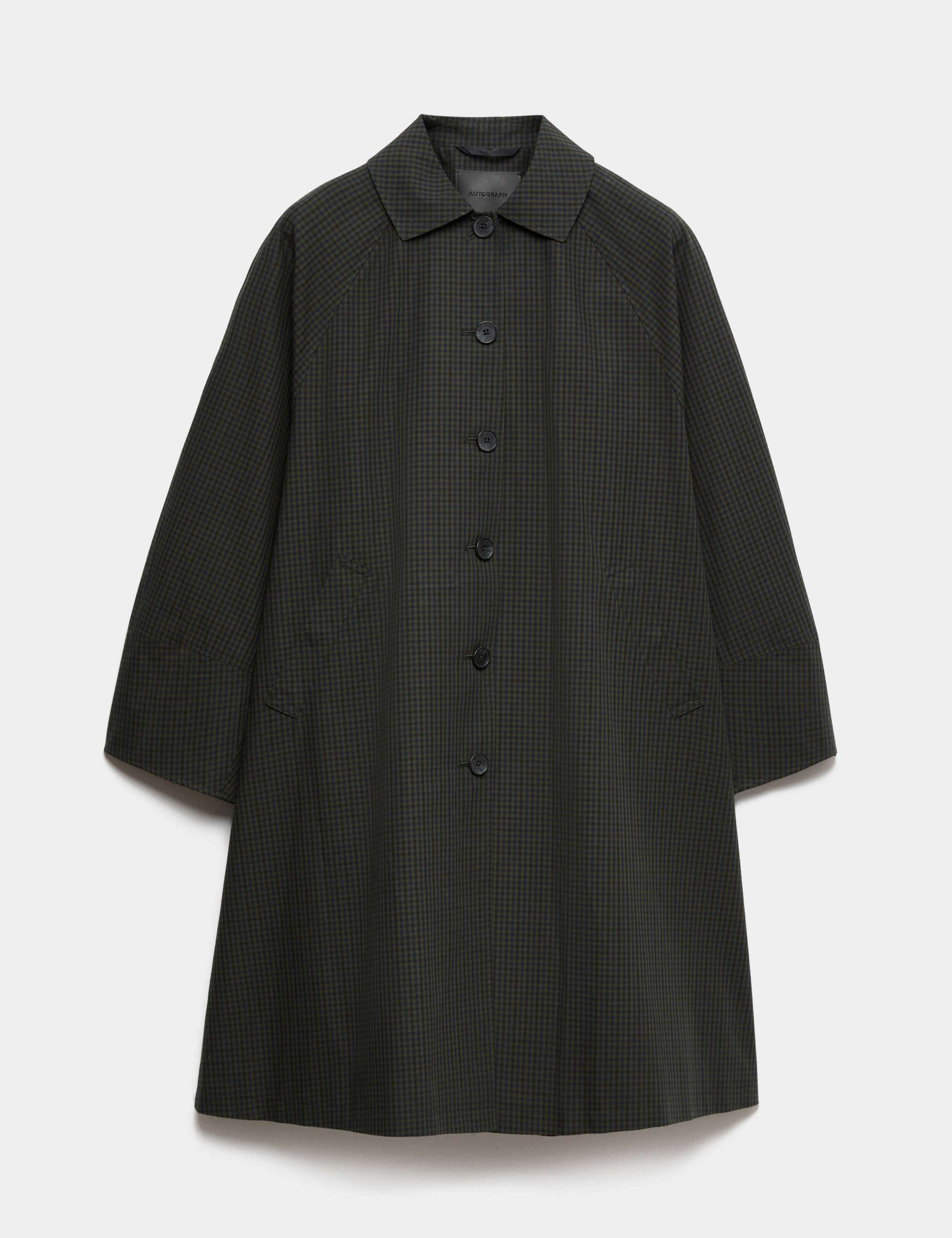 Pure Cotton Checked Collared Longline Car Coat 2 of 8