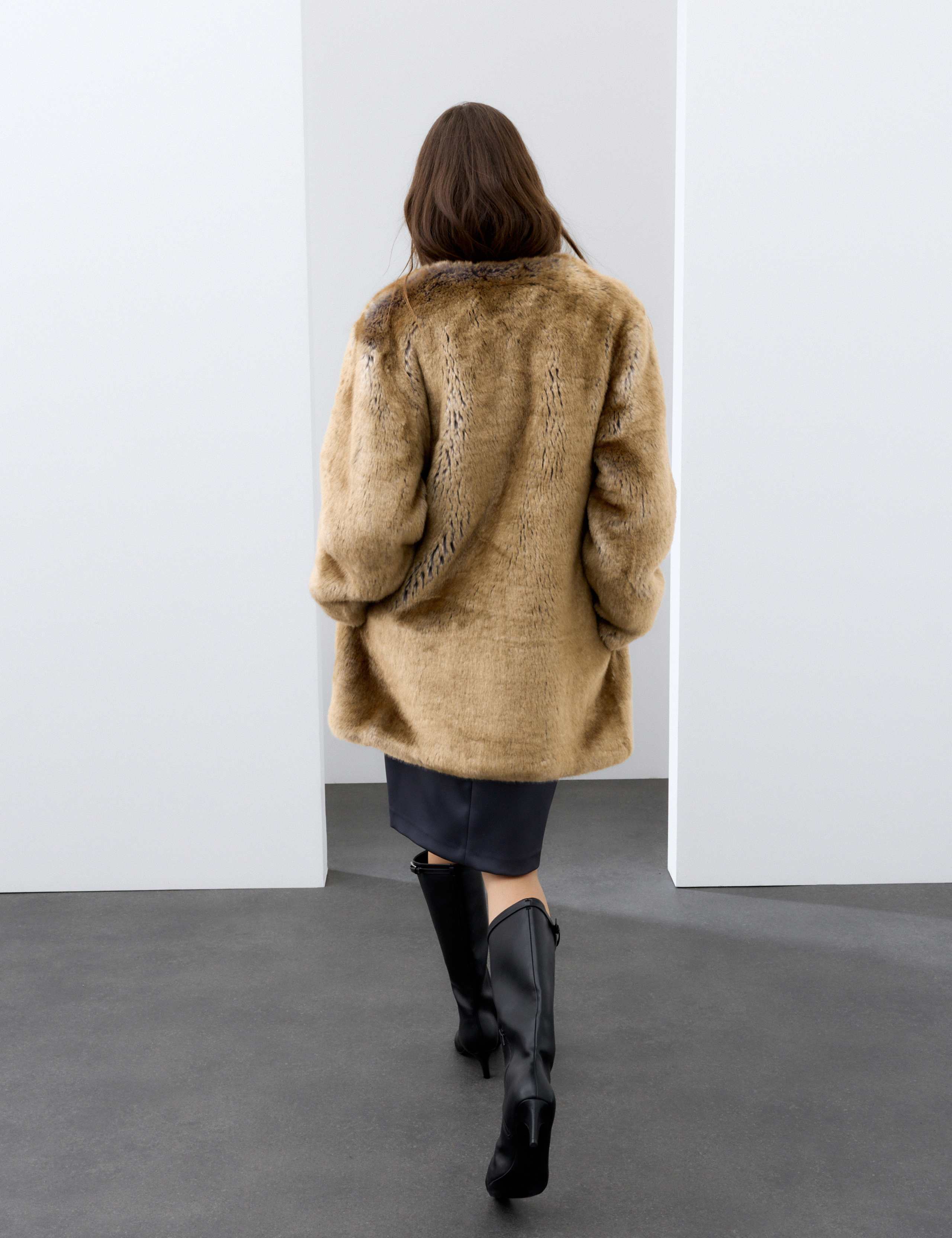 Faux Fur Collarless Longline Coat 3 of 7