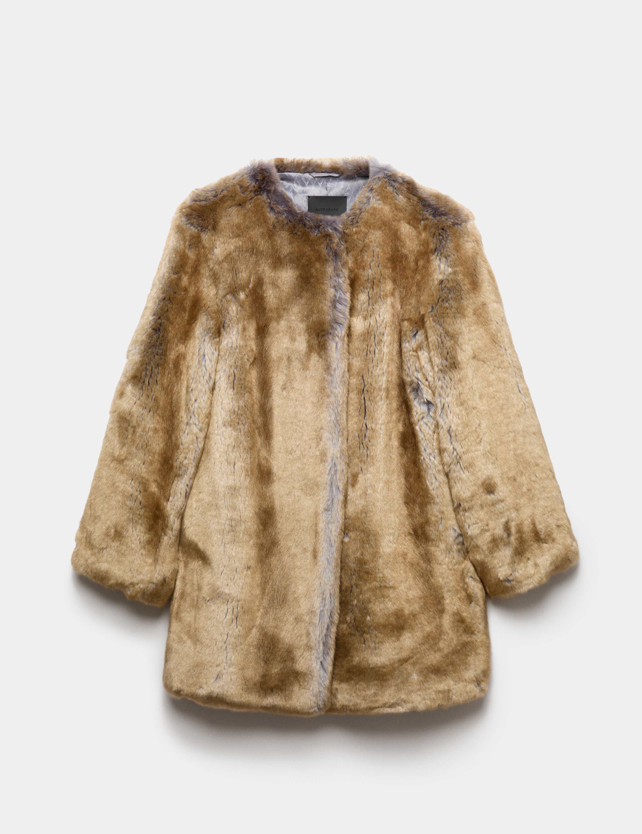 Faux Fur Collarless Longline Coat 2 of 7