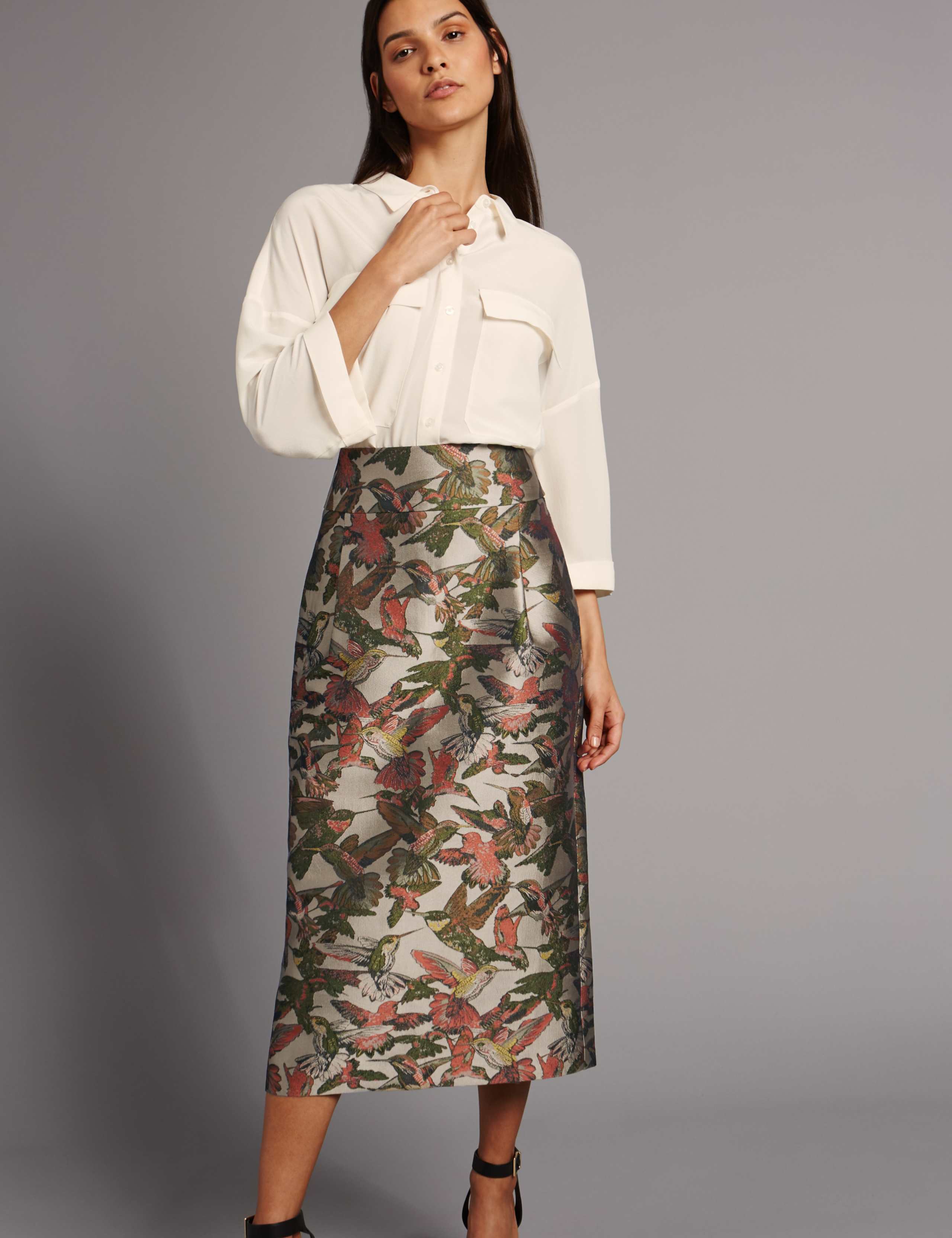 Jacquard Bird Print A-Line Midi Skirt | Autograph | M&S IE
