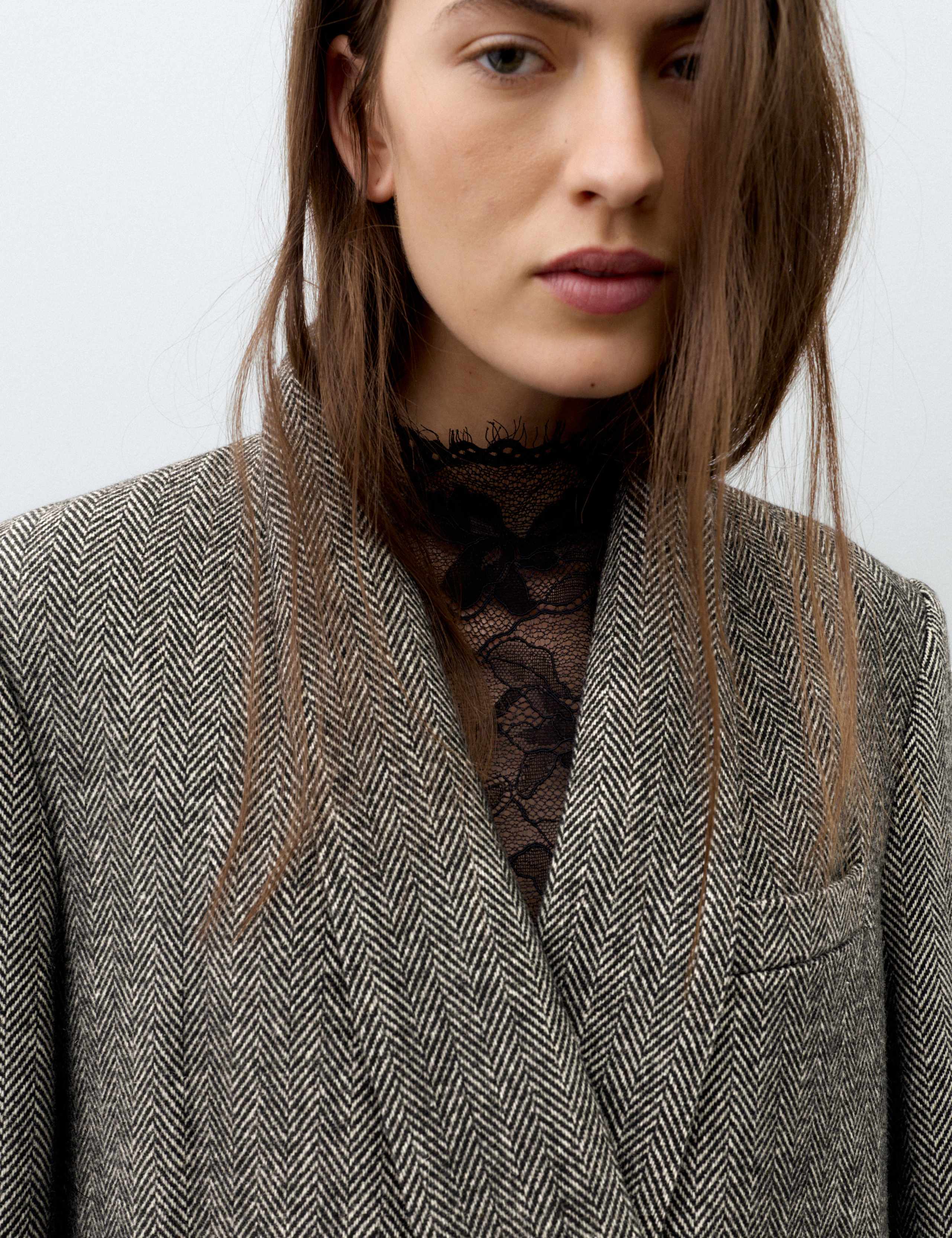 Wool Blend Herringbone Longline Tailored Coat 7 of 7