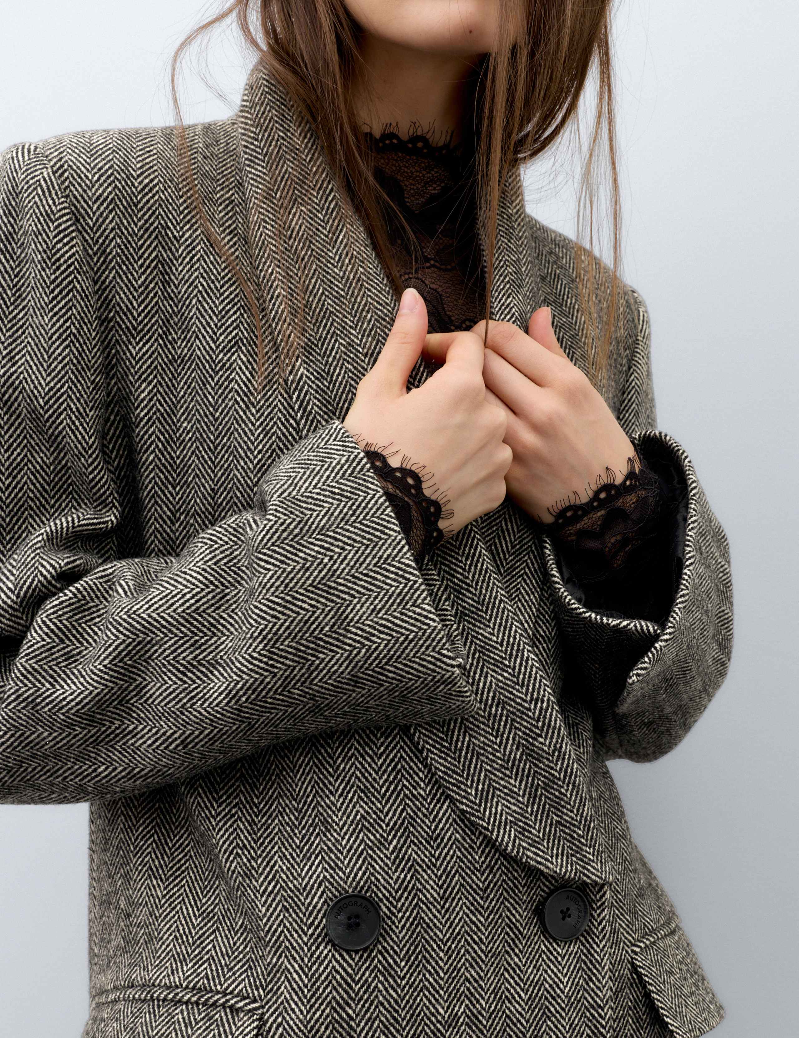 Wool Blend Herringbone Longline Tailored Coat 5 of 7
