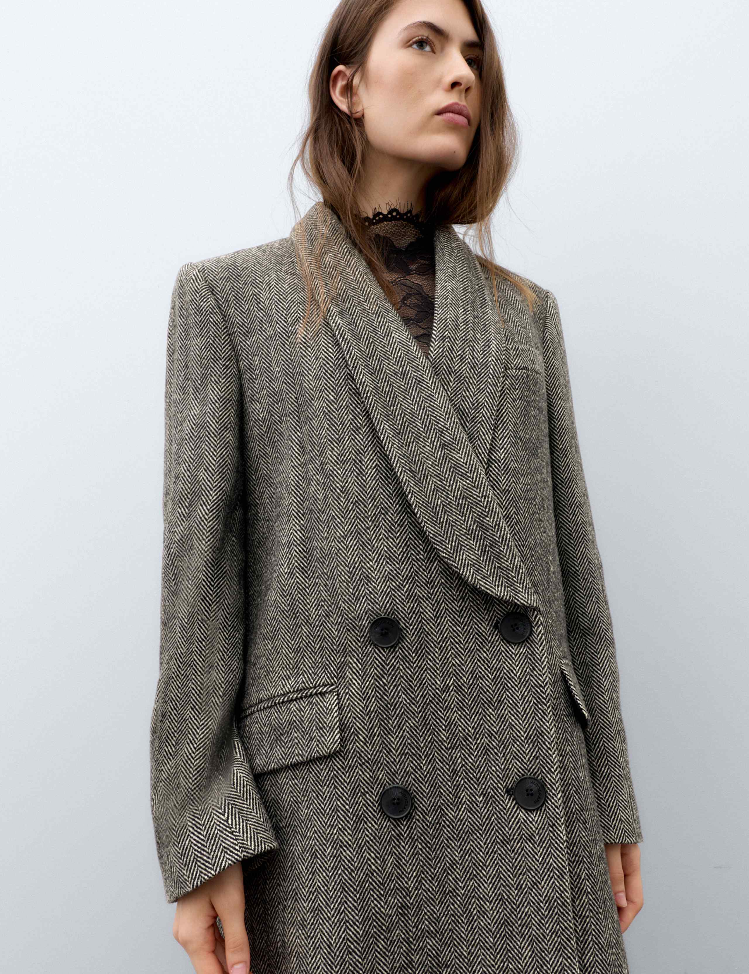 Wool Blend Herringbone Longline Tailored Coat 6 of 7
