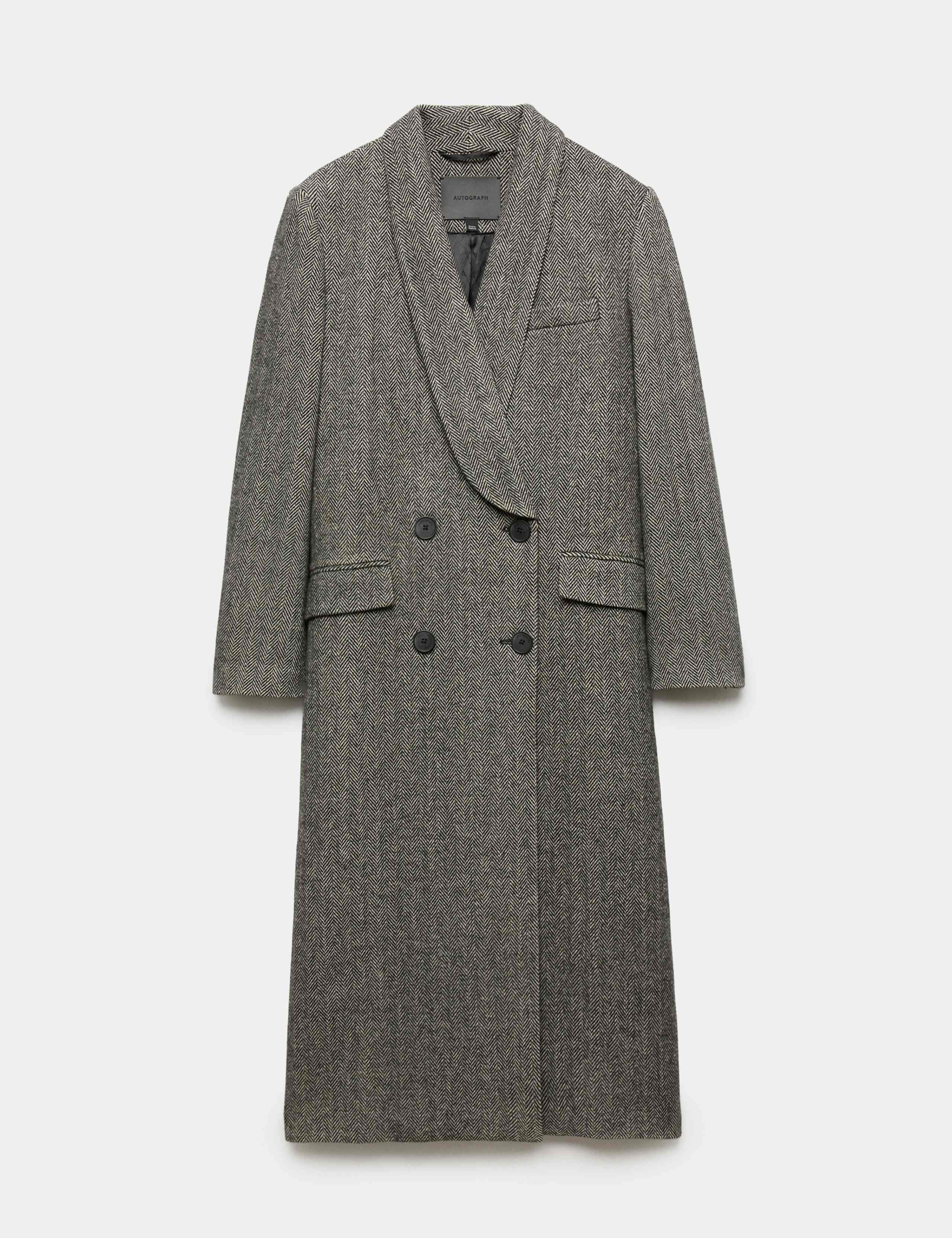 Wool Blend Herringbone Longline Tailored Coat 2 of 7