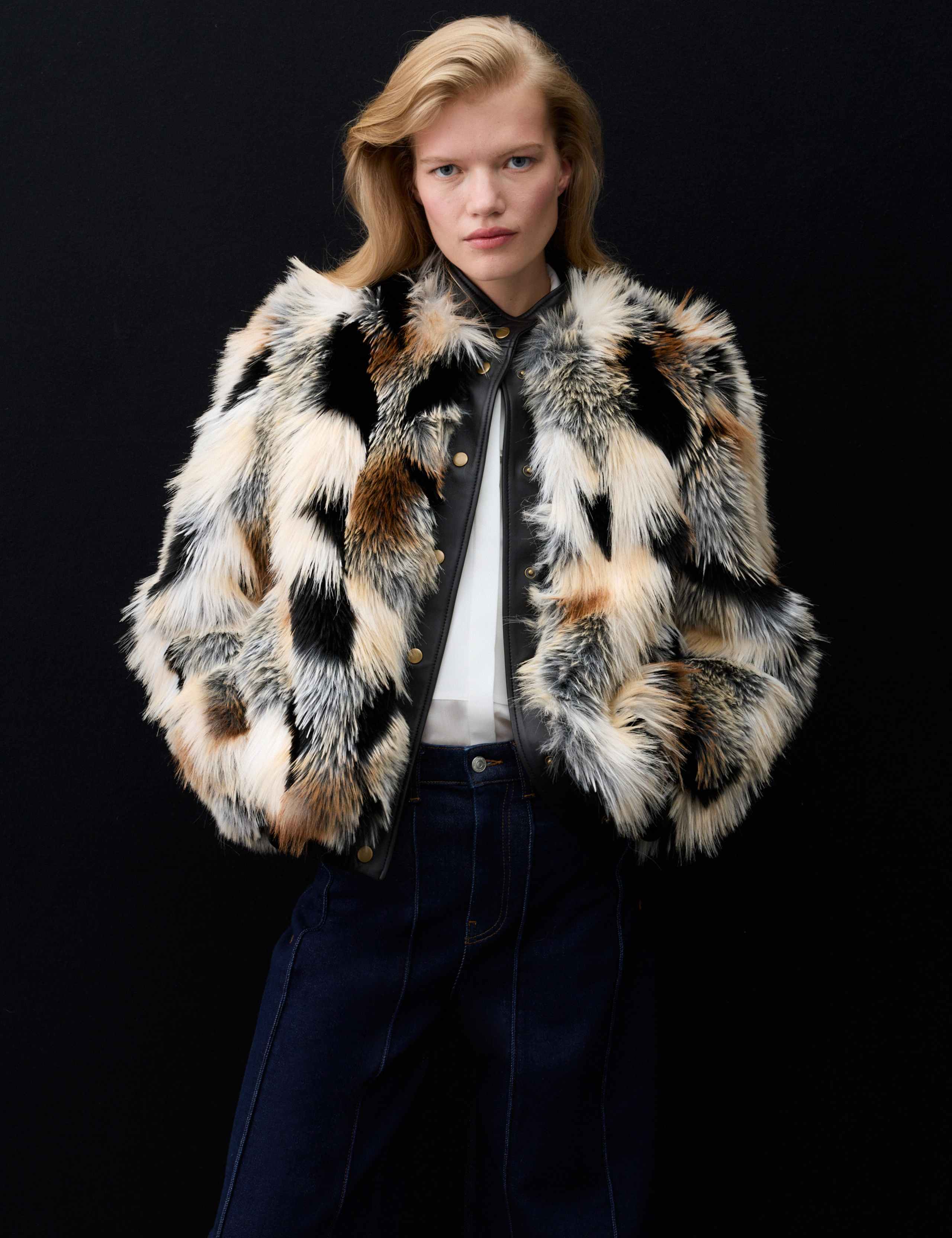 Faux Fur Leather Trim Funnel Neck Bomber Jacket by Autograph at M&S