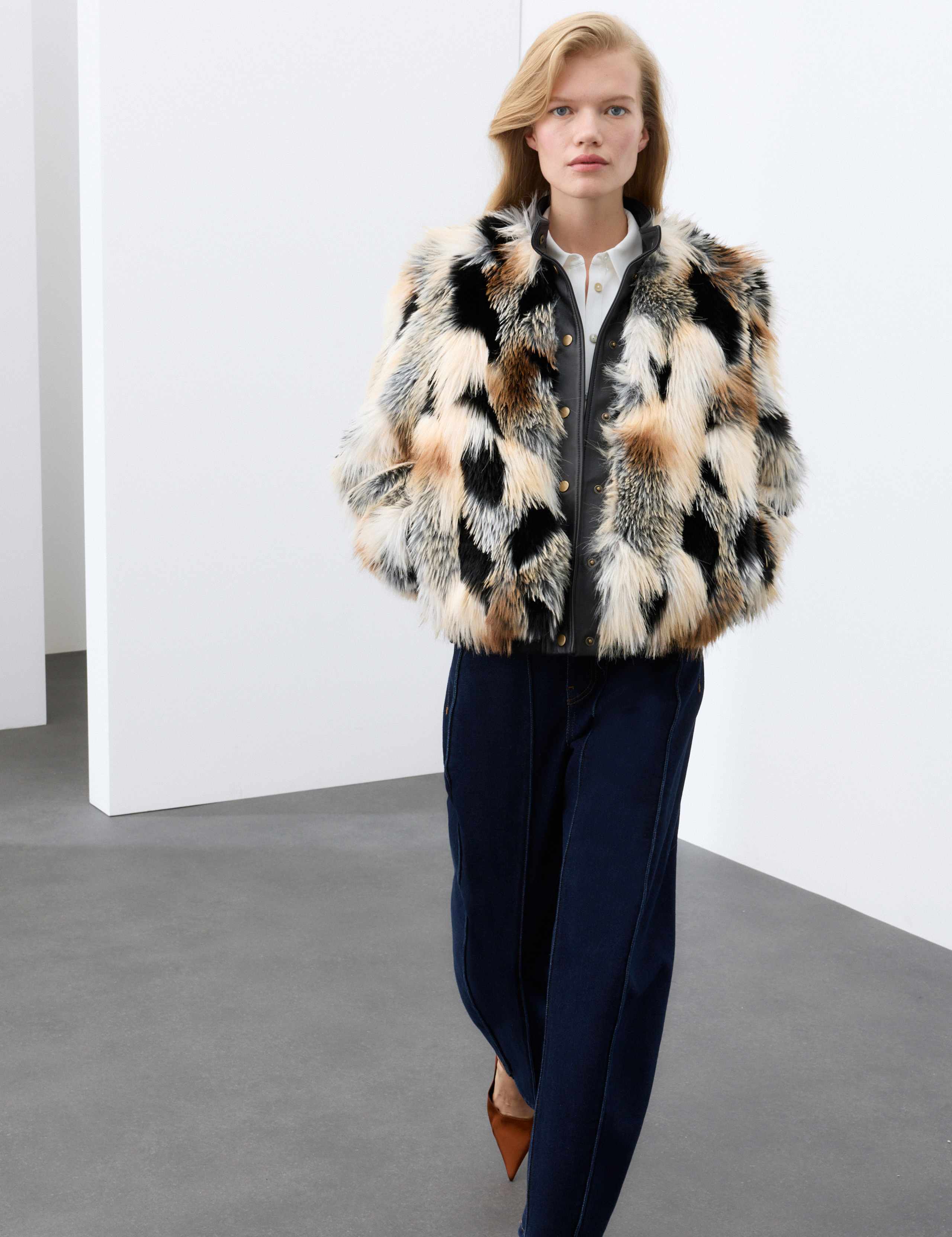 Faux Fur Leather Trim Funnel Neck Bomber Jacket 5 of 8