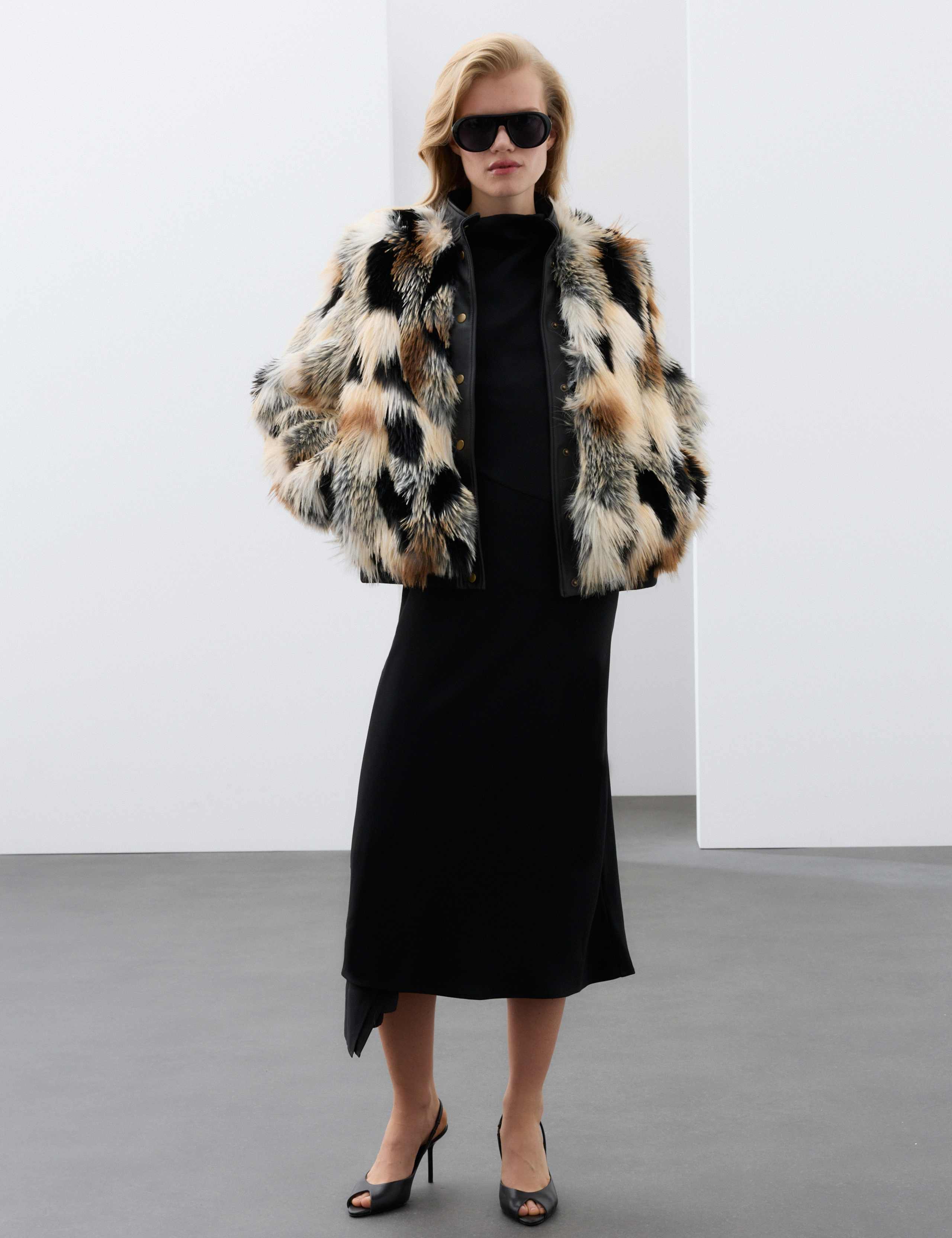 Faux Fur Leather Trim Funnel Neck Bomber Jacket 6 of 8