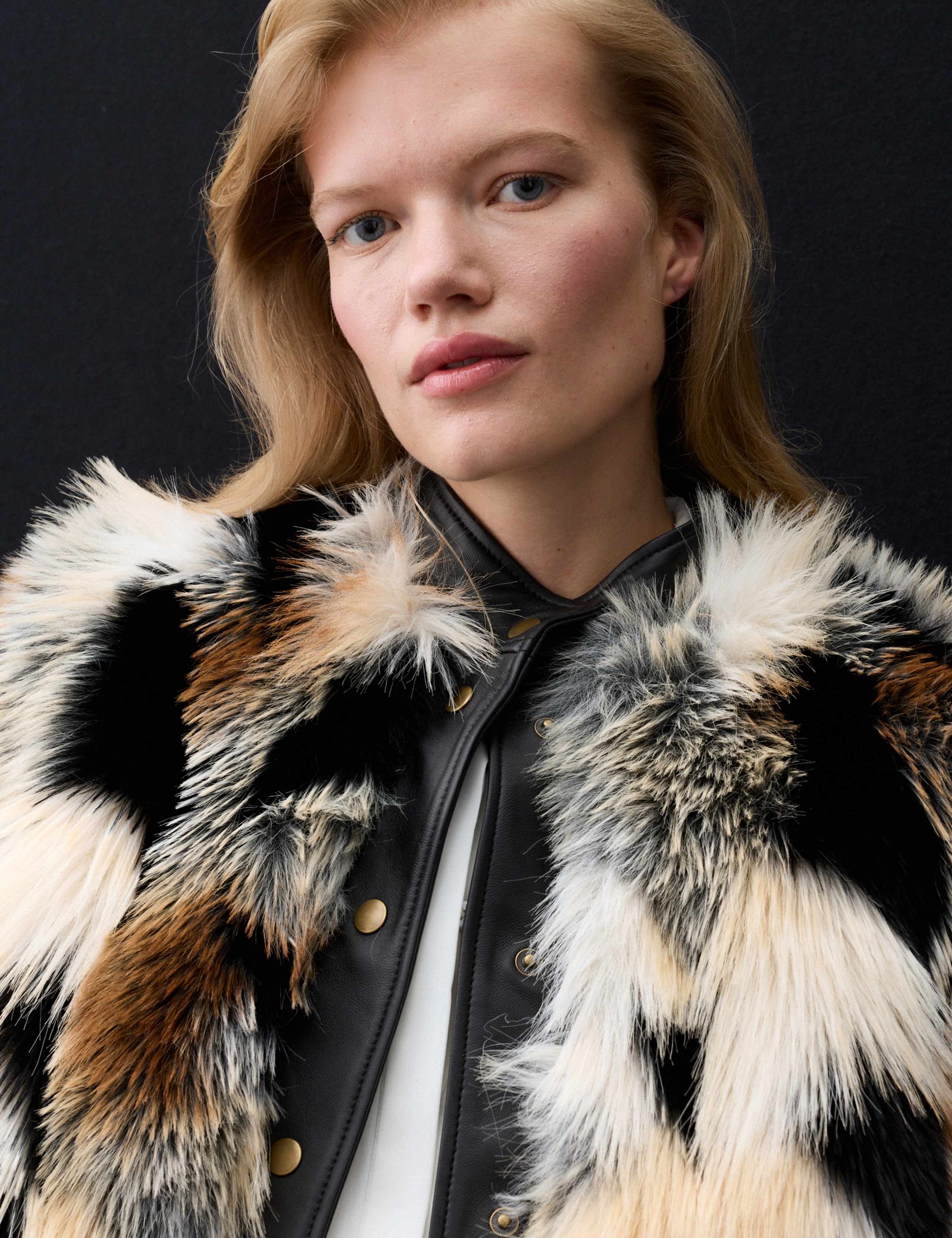 Faux Fur Leather Trim Funnel Neck Bomber Jacket 7 of 8