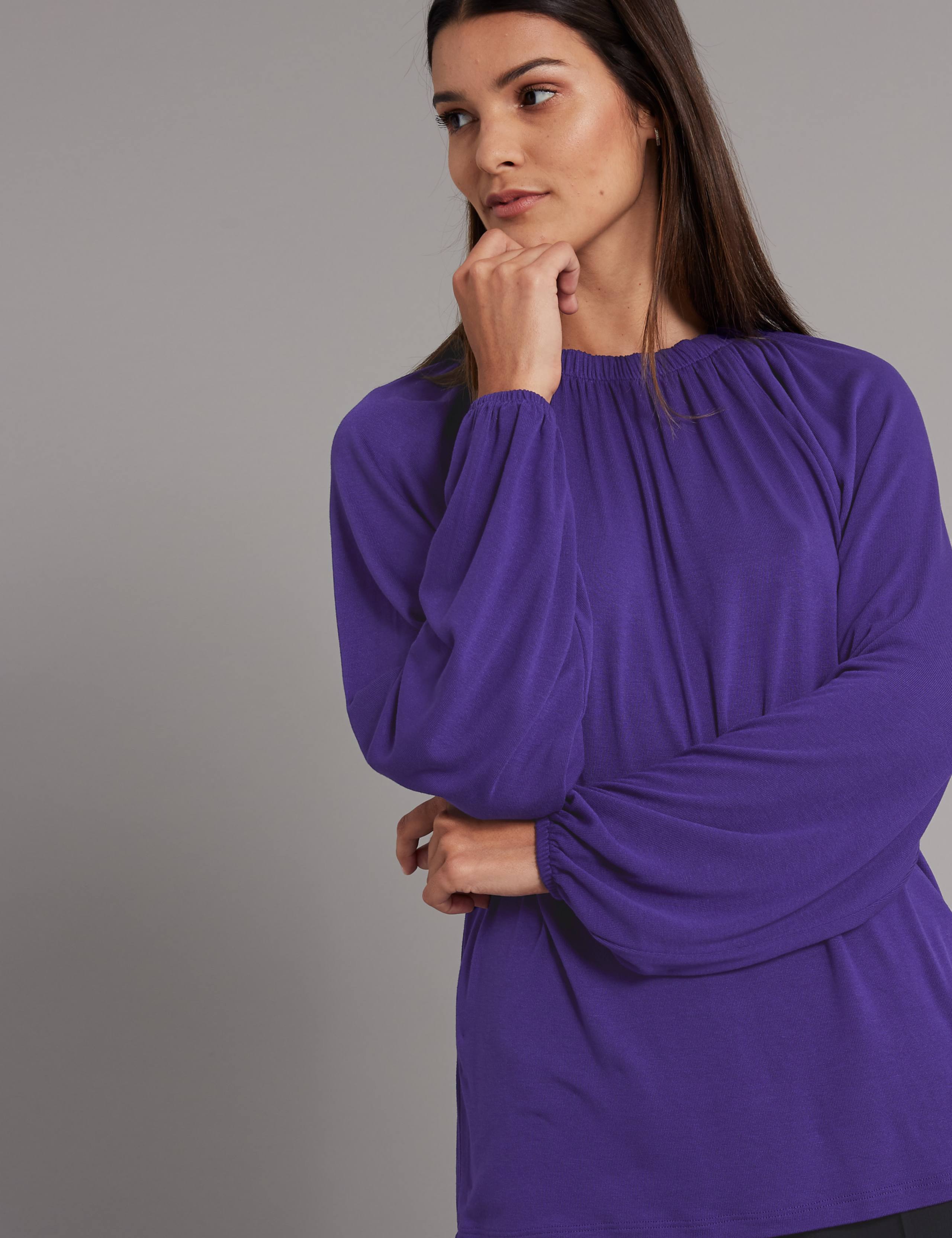 Ruched Neck Long Sleeve Top 1 of 4