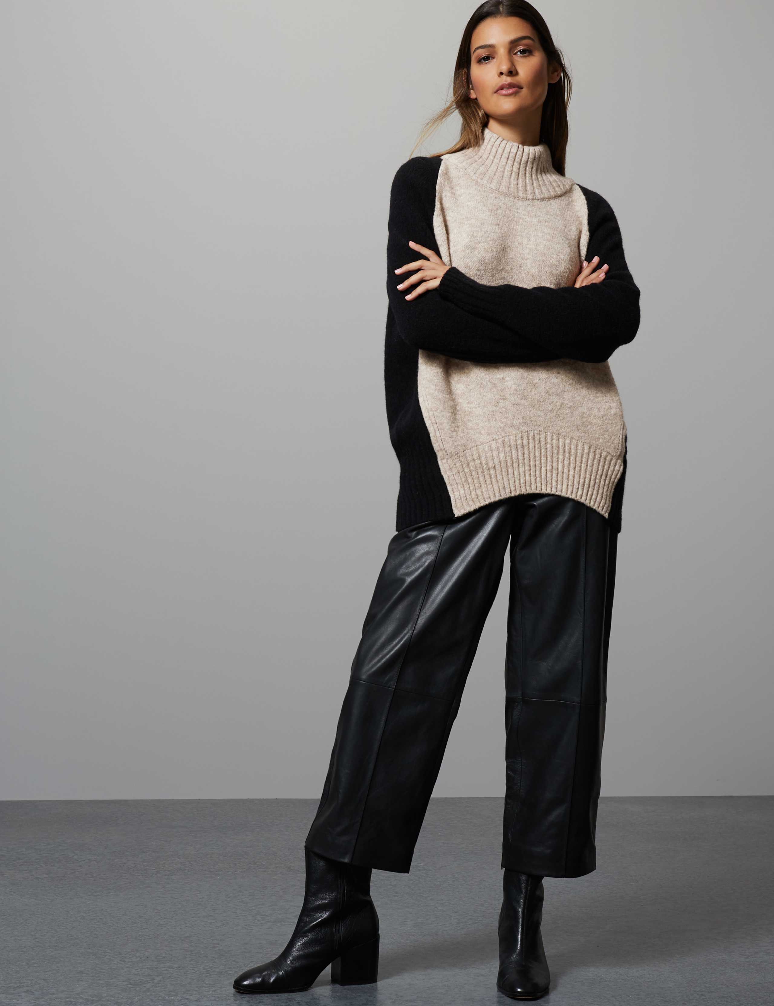 Wool Blend Colour Block Turtle Neck Jumper 1 of 4