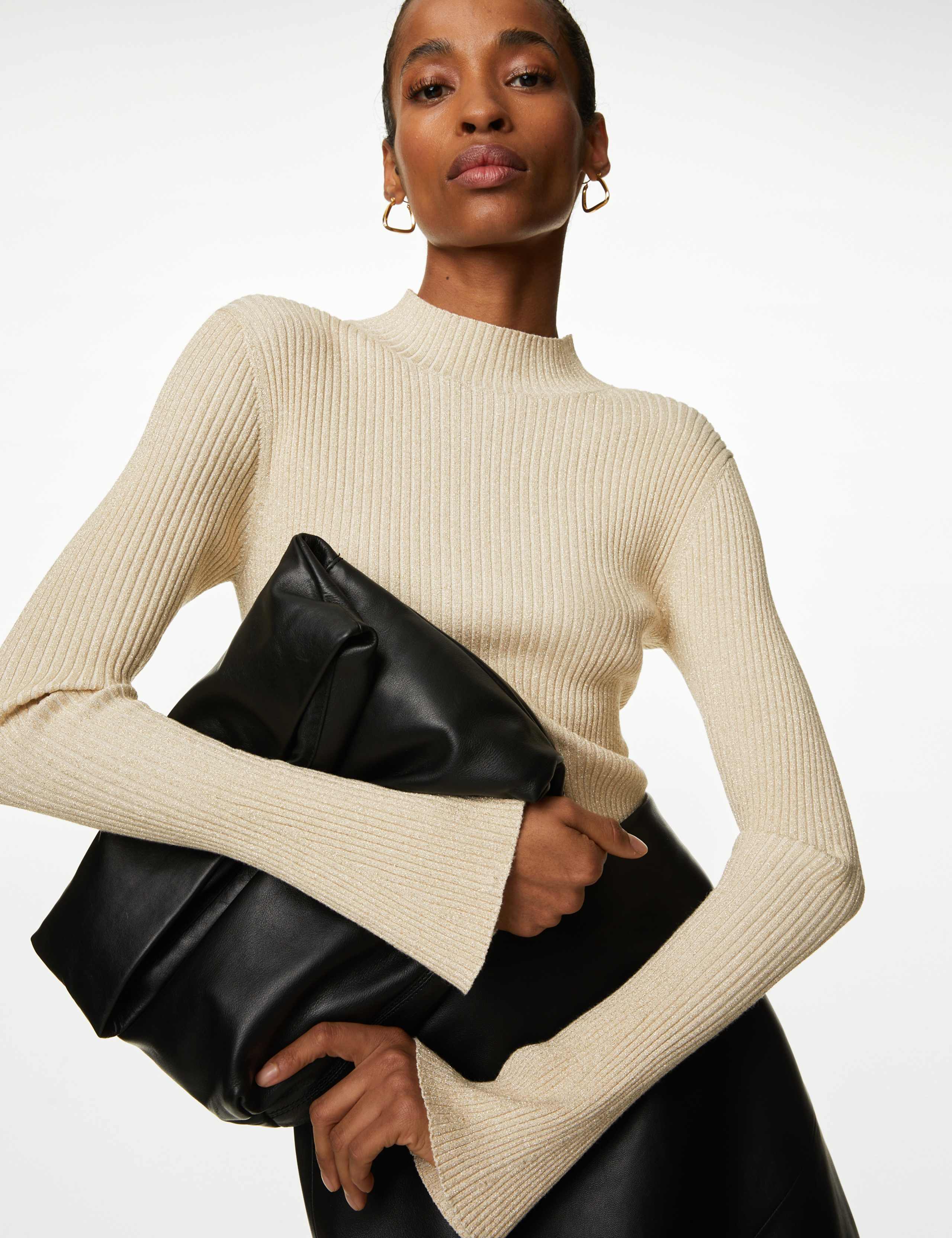 Sparkly Funnel Neck Knitted Top 1 of 6