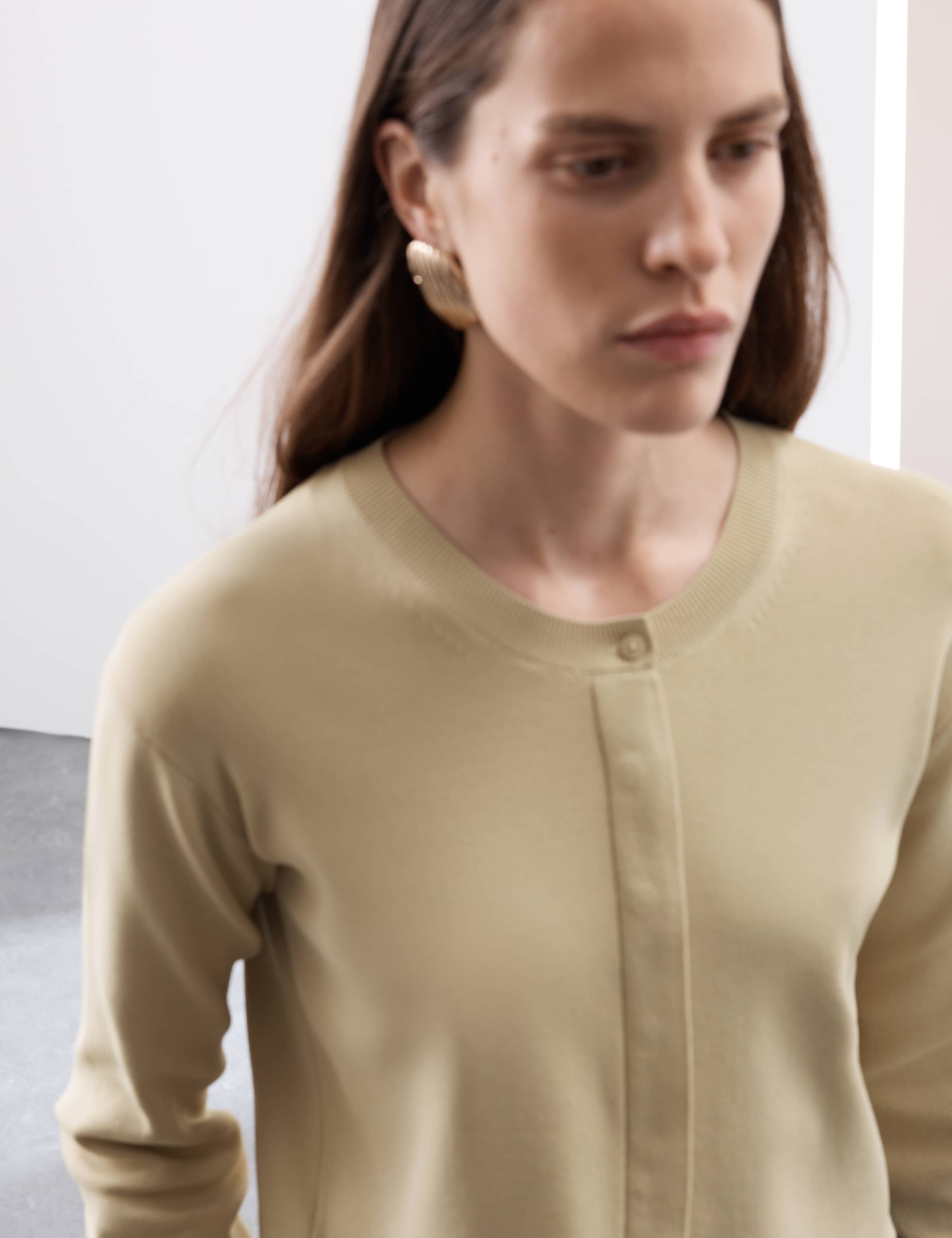 Crew Neck Button Front Cropped Cardigan 7 of 7