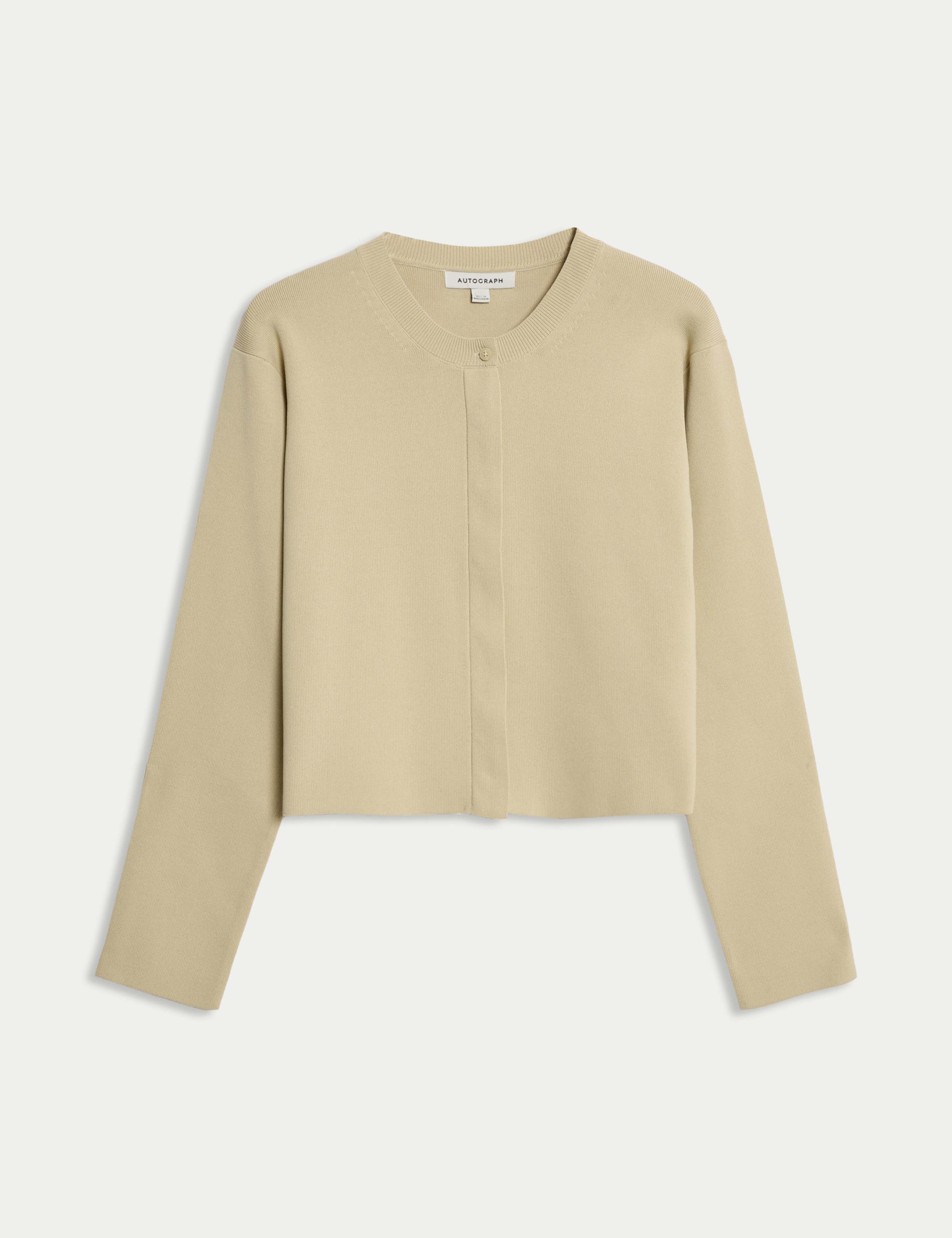 Crew Neck Button Front Cropped Cardigan 2 of 7