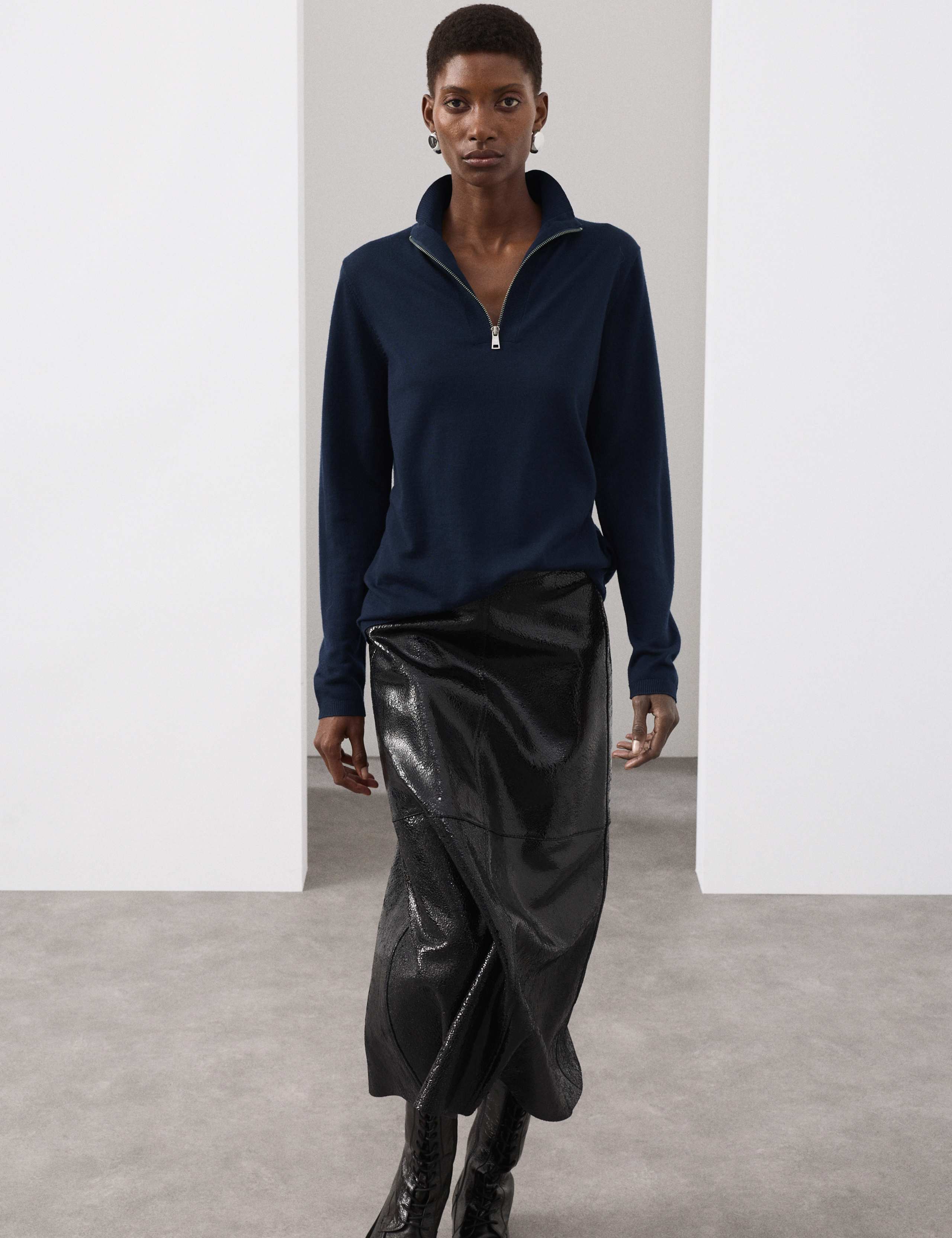 Pure Merino Wool Funnel Neck Half Zip Jumper 5 of 6