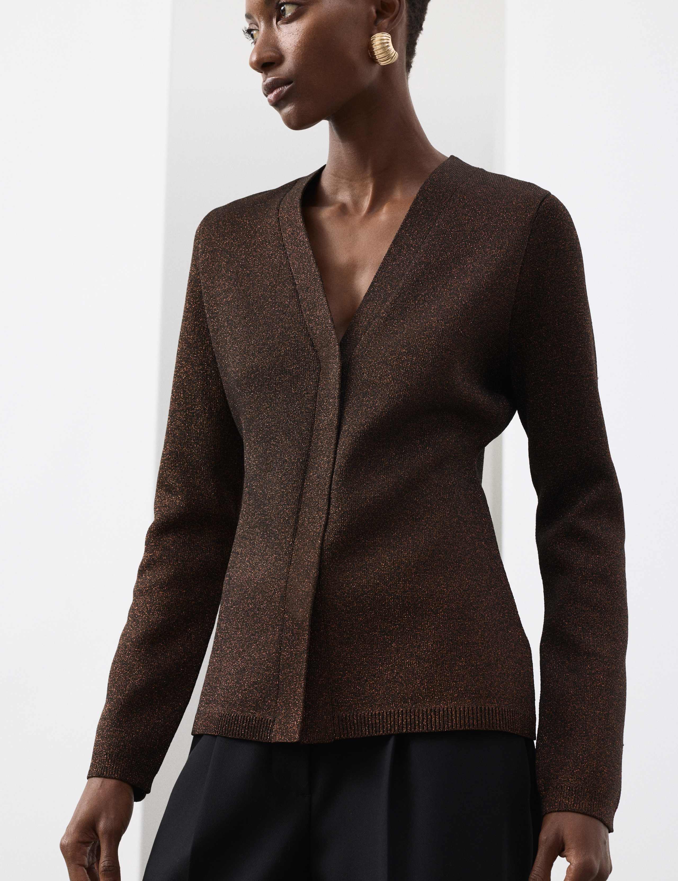 Merino Wool Blend Sparkly V-Neck Cardigan 4 of 6