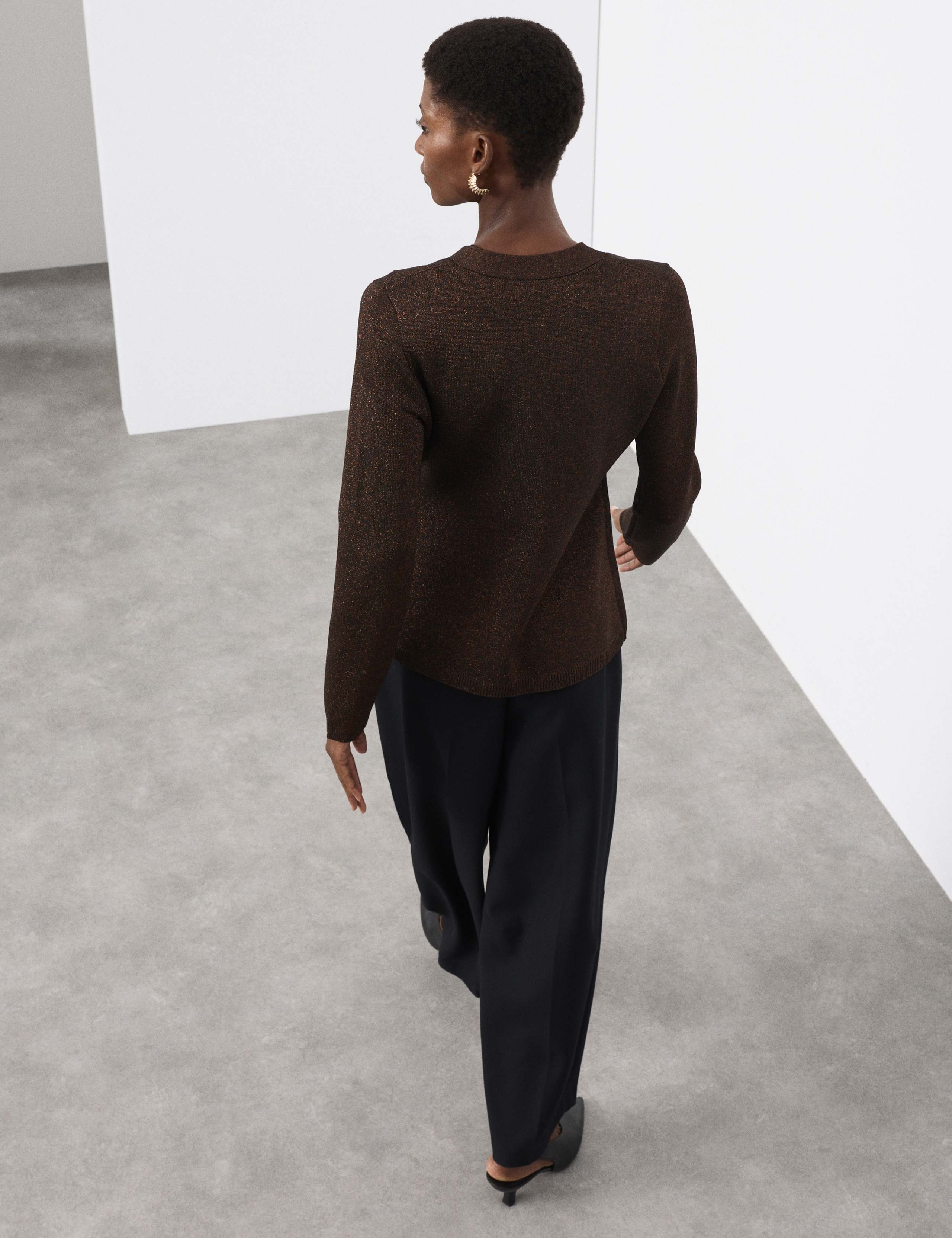Merino Wool Blend Sparkly V-Neck Cardigan 5 of 6