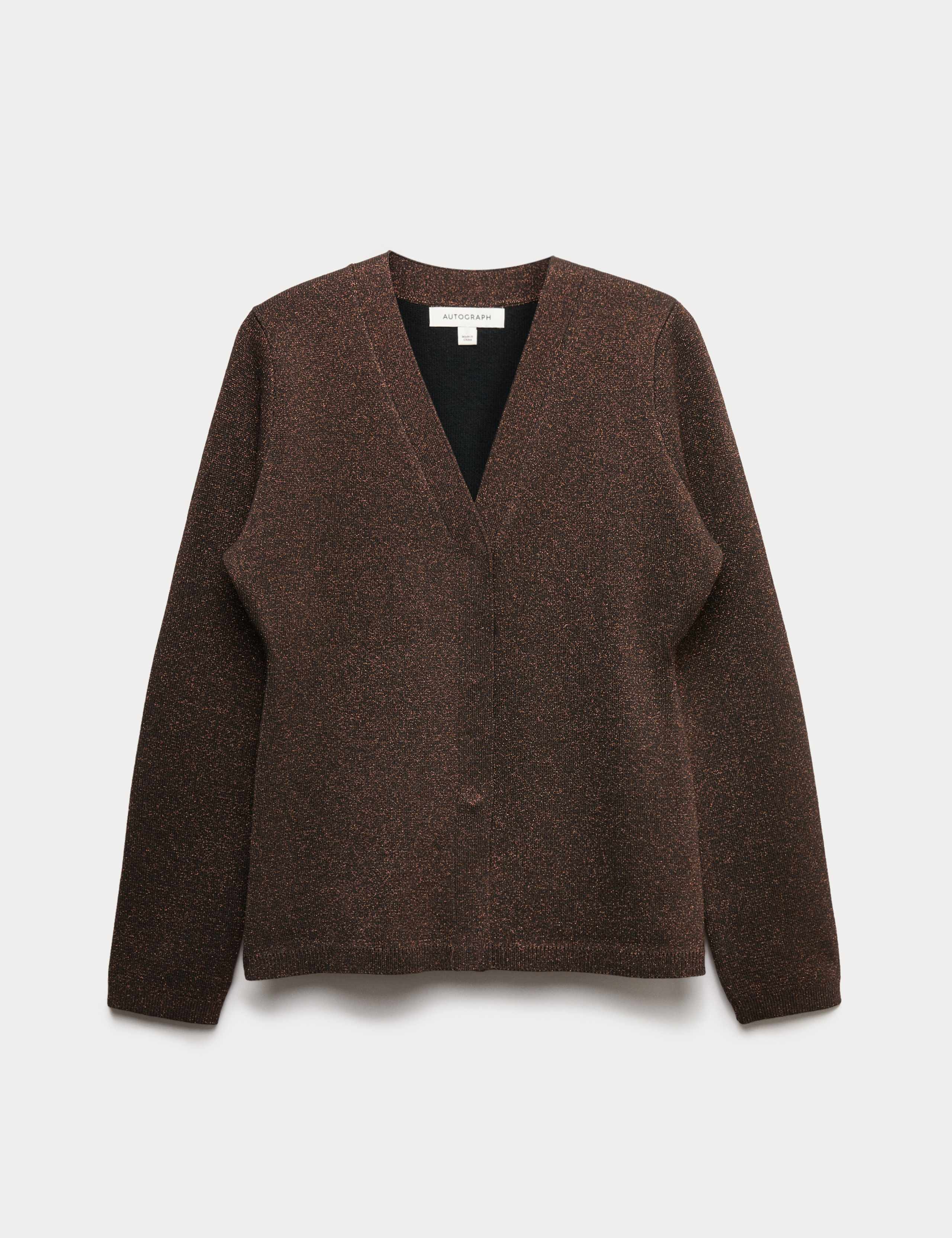 Merino Wool Blend Sparkly V-Neck Cardigan 2 of 6