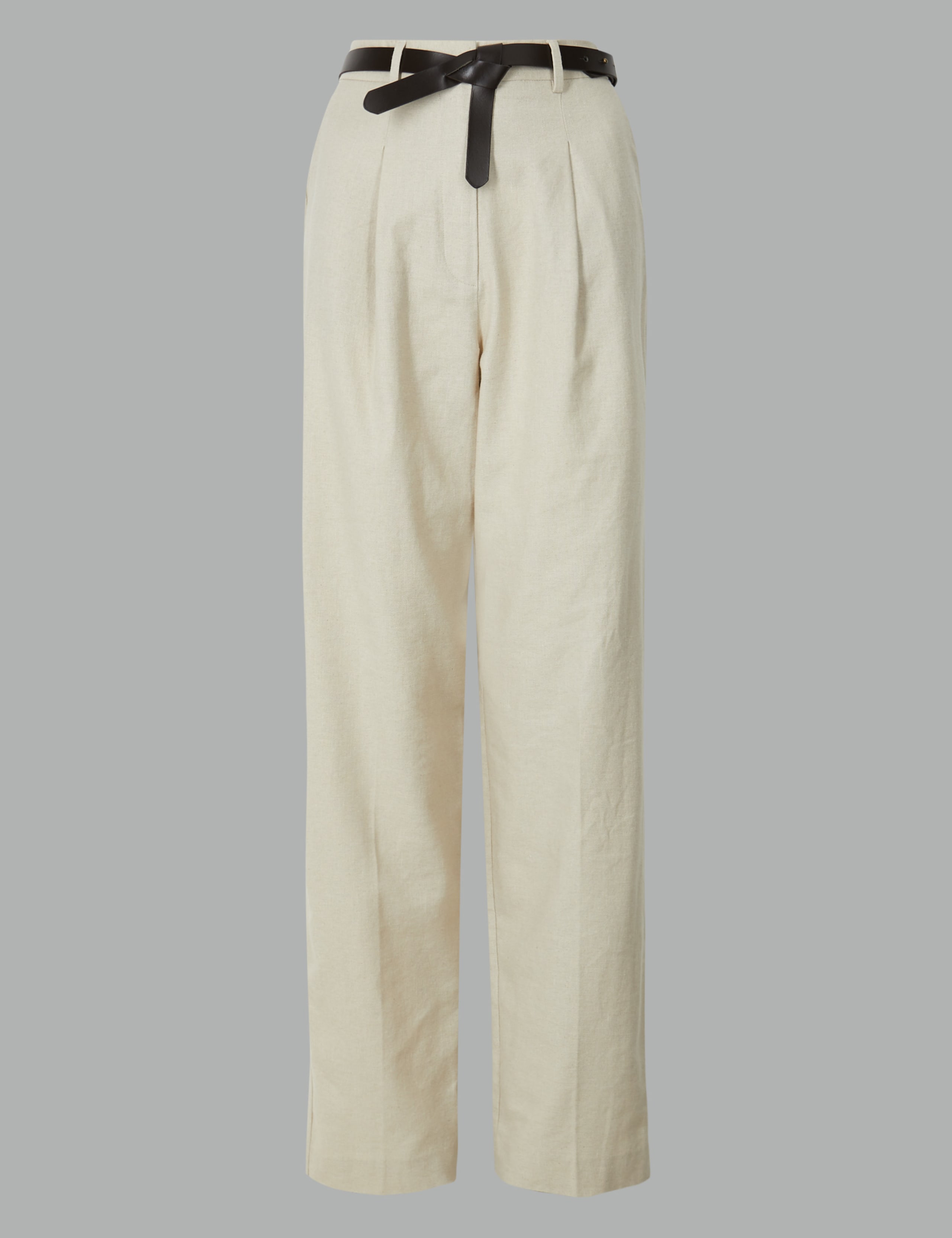 Linen Blend Trousers with Leather Belt 2 of 5