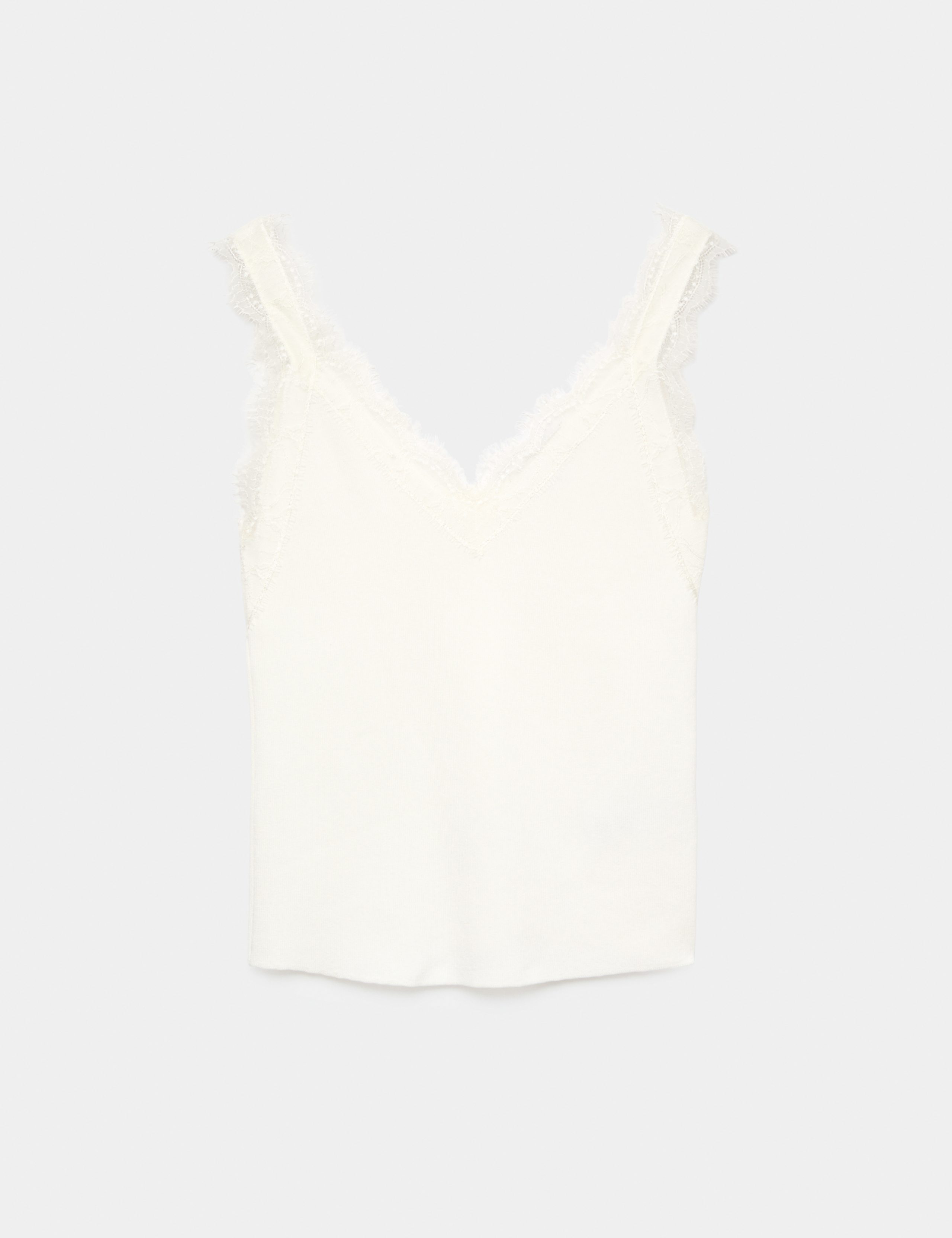 V-Neck Lace Detail Fitted Vest Top 2 of 7