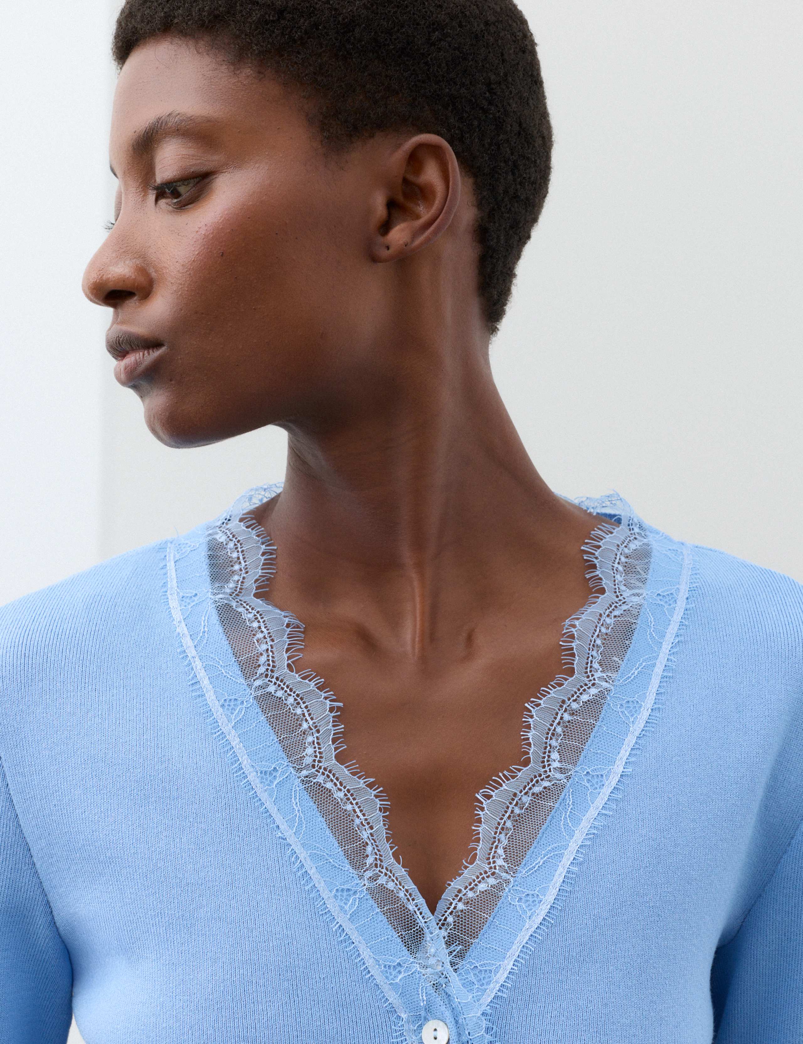 V-Neck Button Front Lace Detail Cardigan 5 of 5