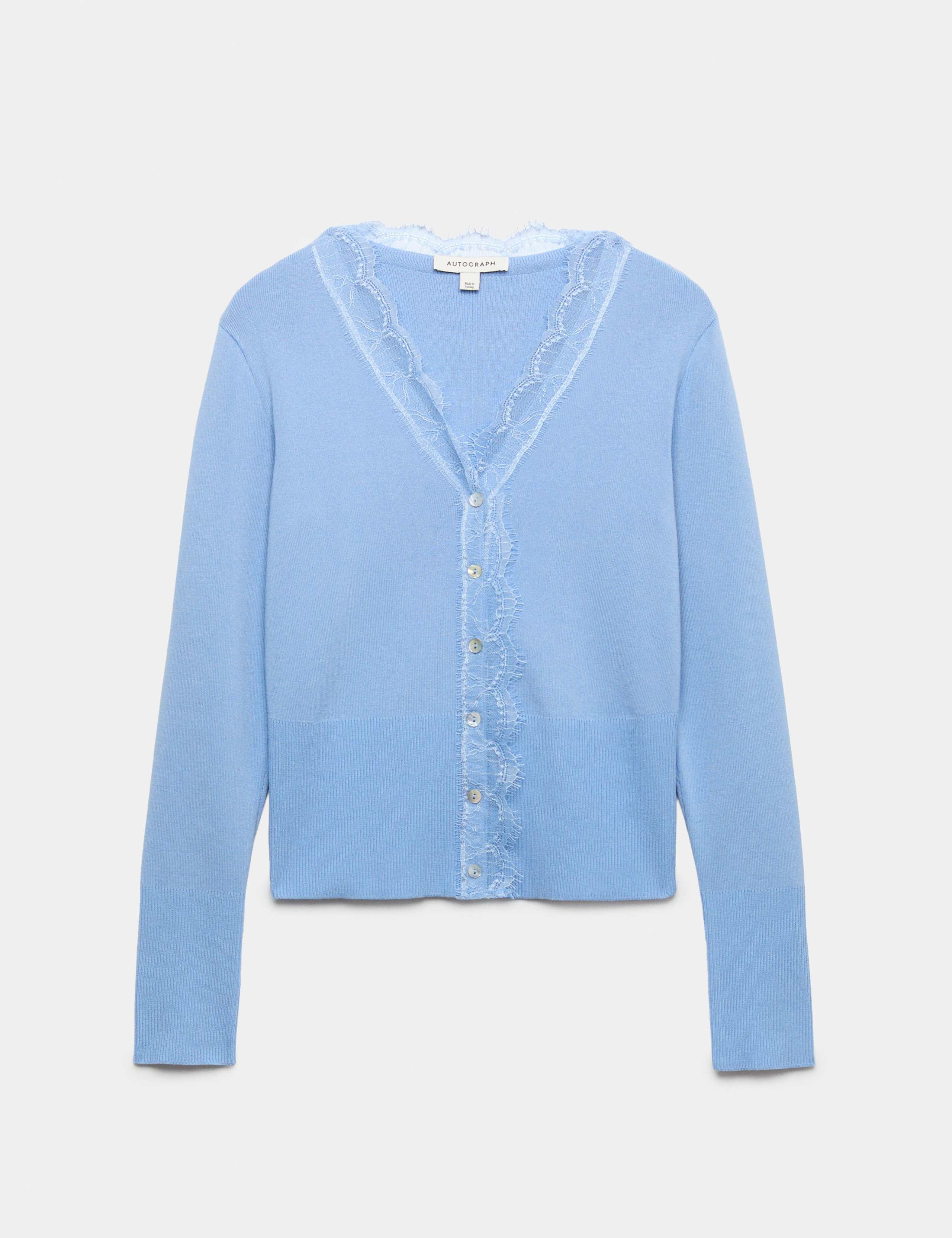V-Neck Button Front Lace Detail Cardigan 2 of 5
