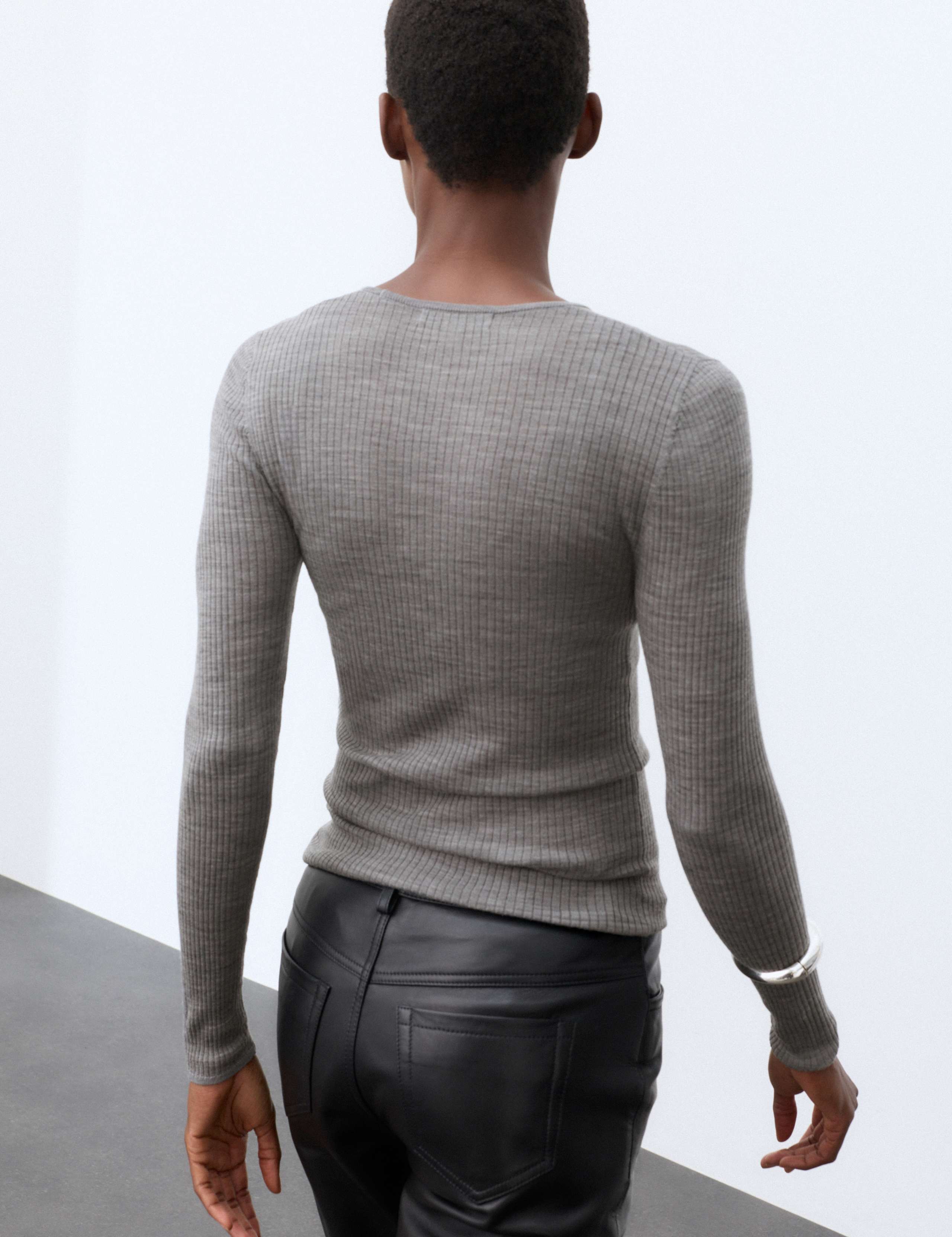 Pure Merino Wool Ribbed Long Sleeve Top 3 of 6
