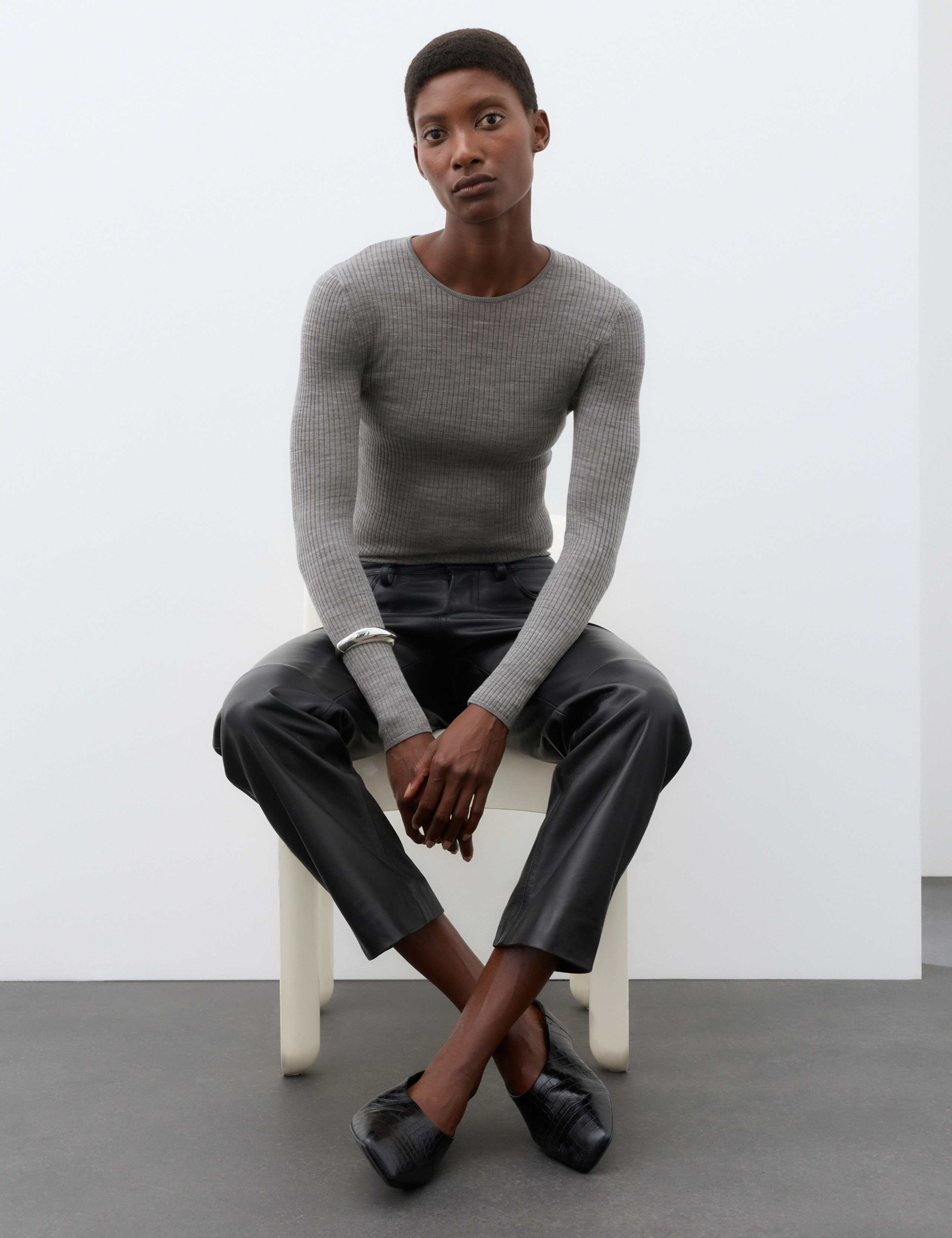 Pure Merino Wool Ribbed Long Sleeve Top 5 of 6