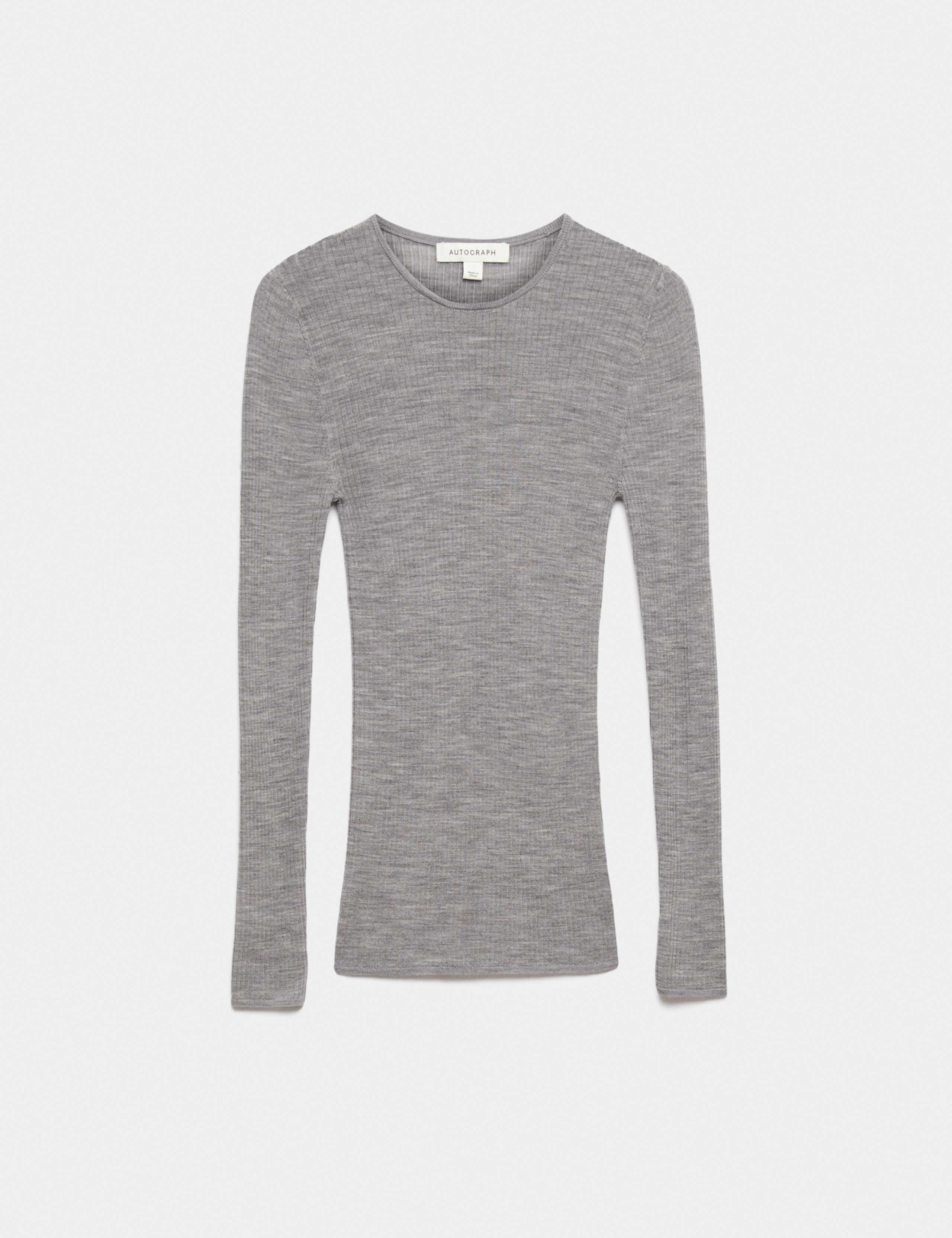 Pure Merino Wool Ribbed Long Sleeve Top 2 of 6