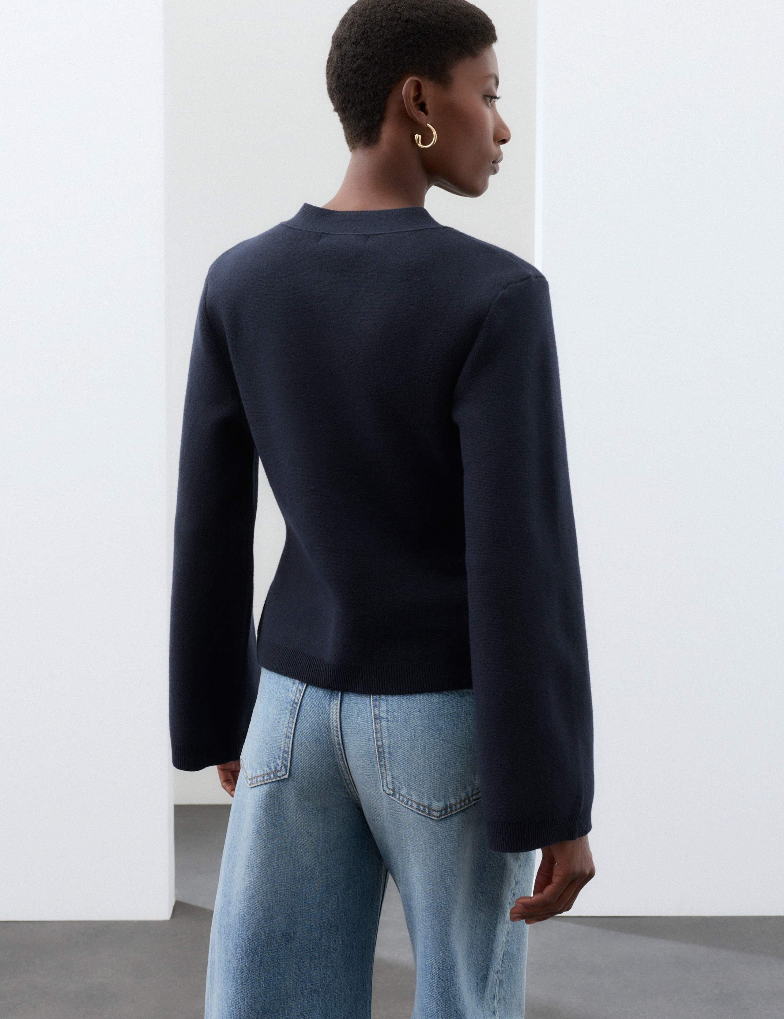 Cotton Blend V-Neck Cardigan 4 of 6