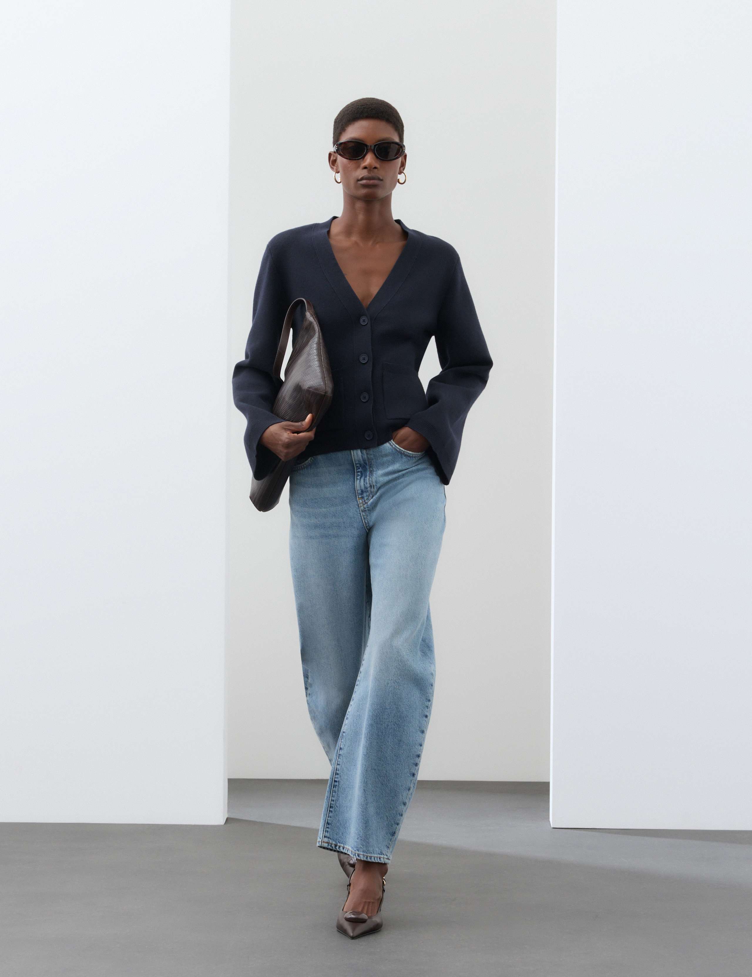 Cotton Blend V-Neck Cardigan 5 of 6