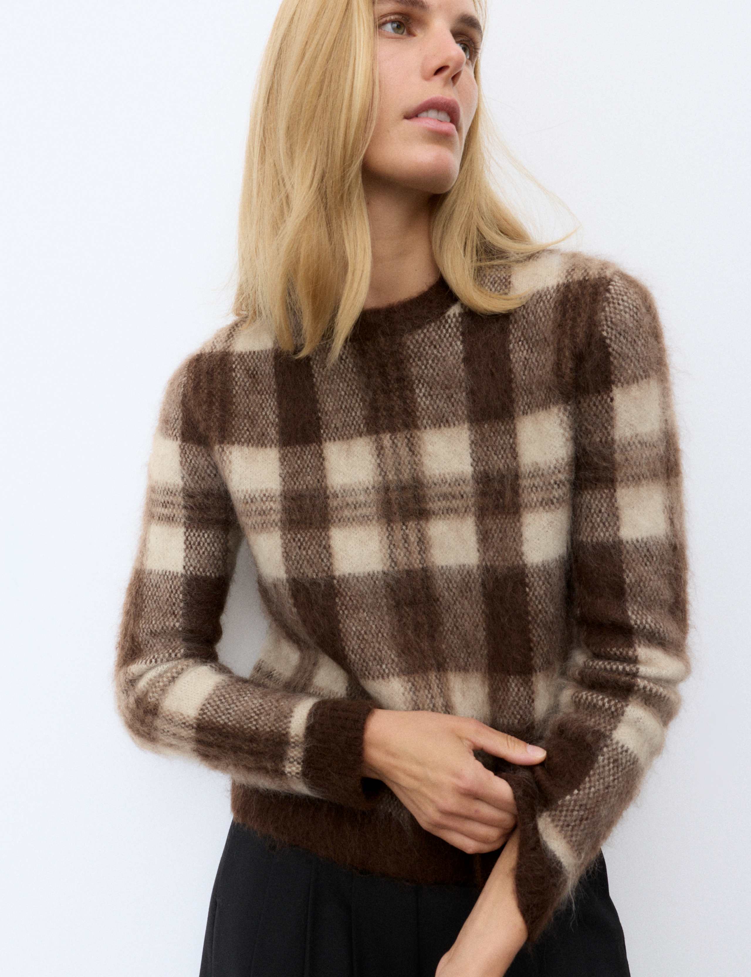 Mohair Blend Checked Scarf Neck Jumper 7 of 7