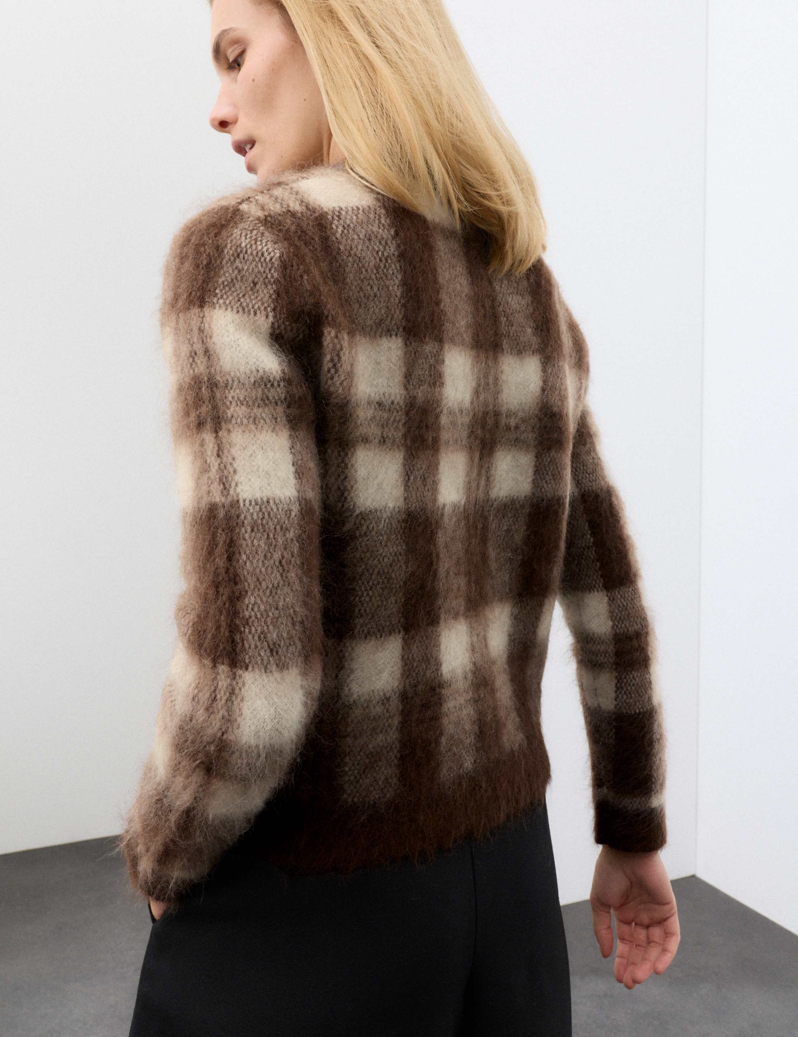 Mohair Blend Checked Scarf Neck Jumper 3 of 7