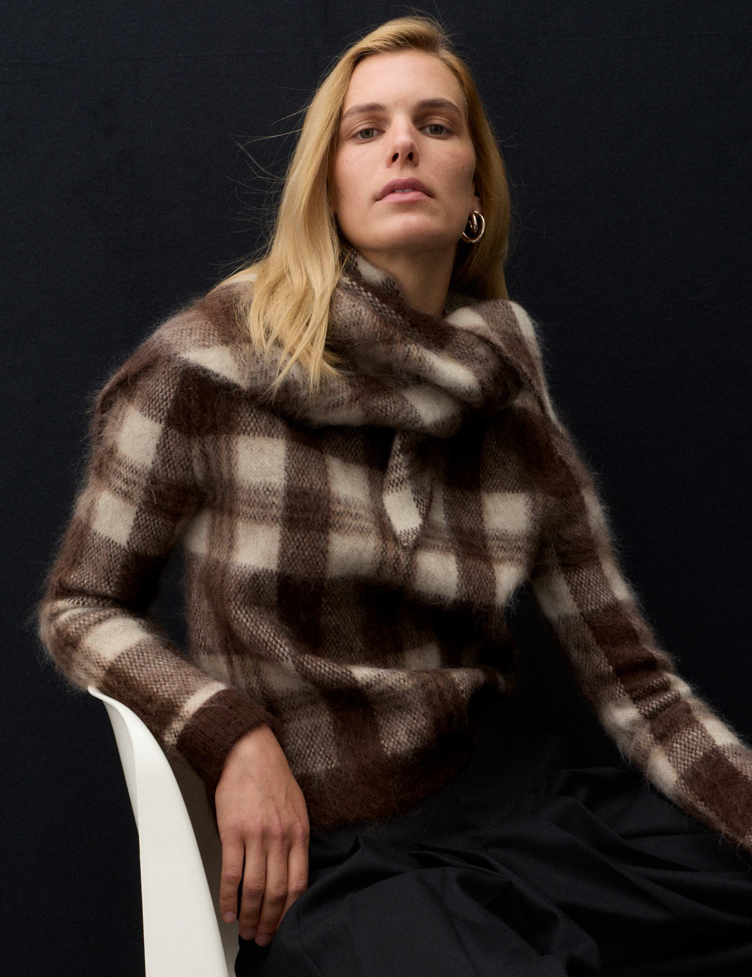 Mohair Blend Checked Scarf Neck Jumper 4 of 7
