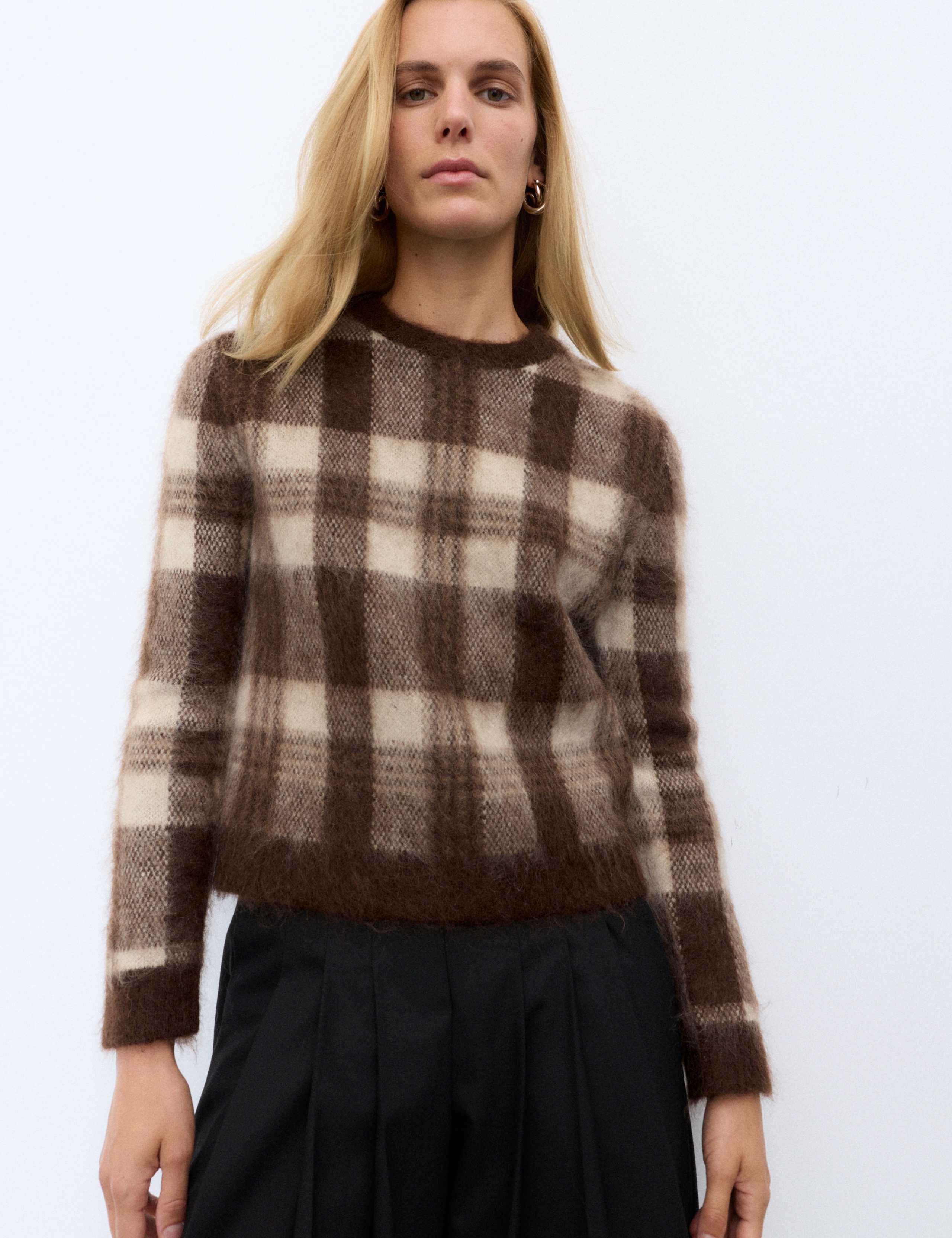 Mohair Blend Checked Scarf Neck Jumper 5 of 7
