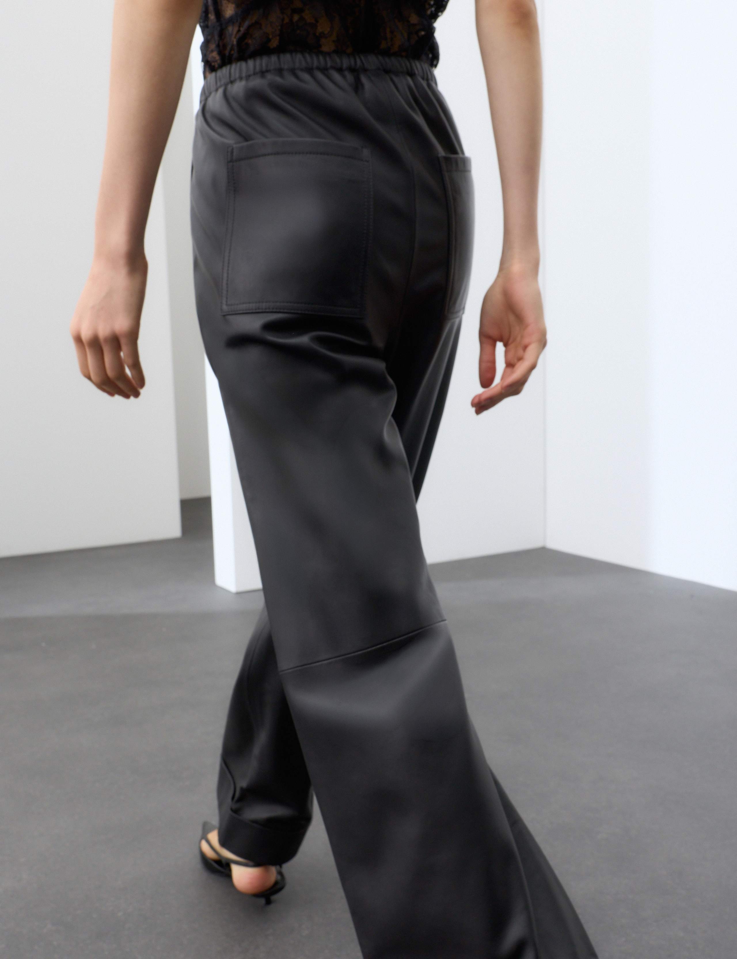 Leather Mid Rise Straight Leg Turn Up Trousers 3 of 6