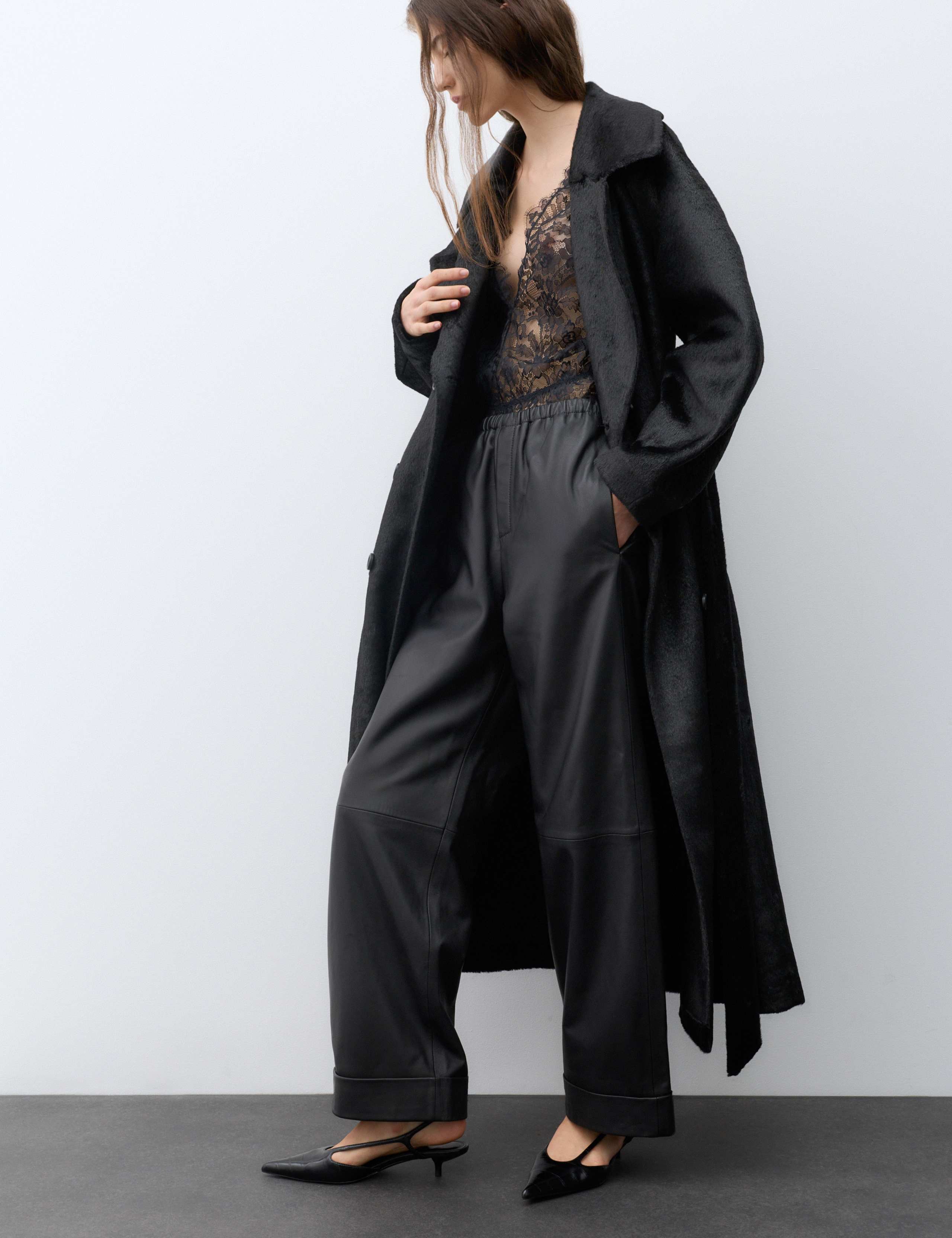 Leather Mid Rise Straight Leg Turn Up Trousers 4 of 6