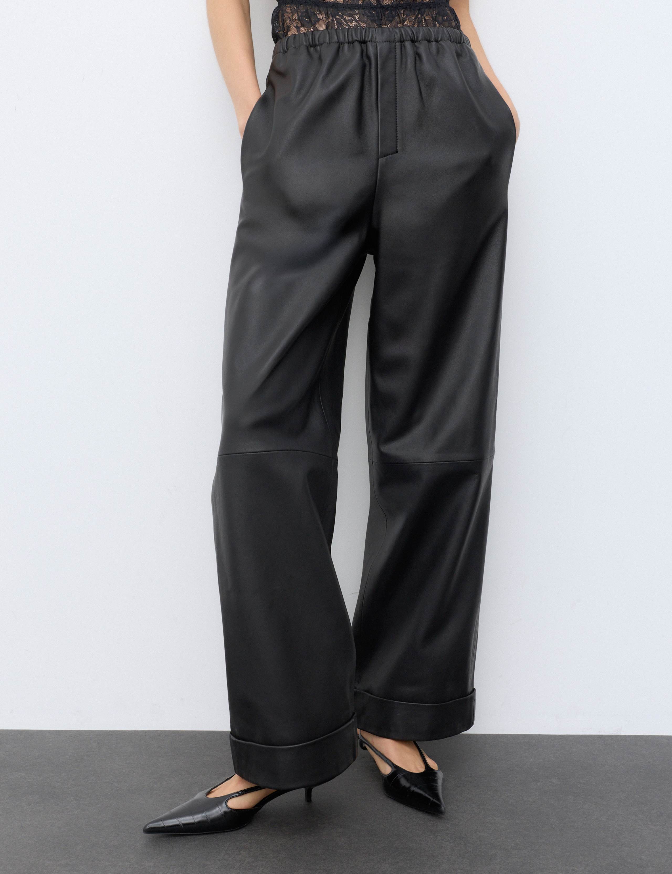Leather Mid Rise Straight Leg Turn Up Trousers 5 of 6