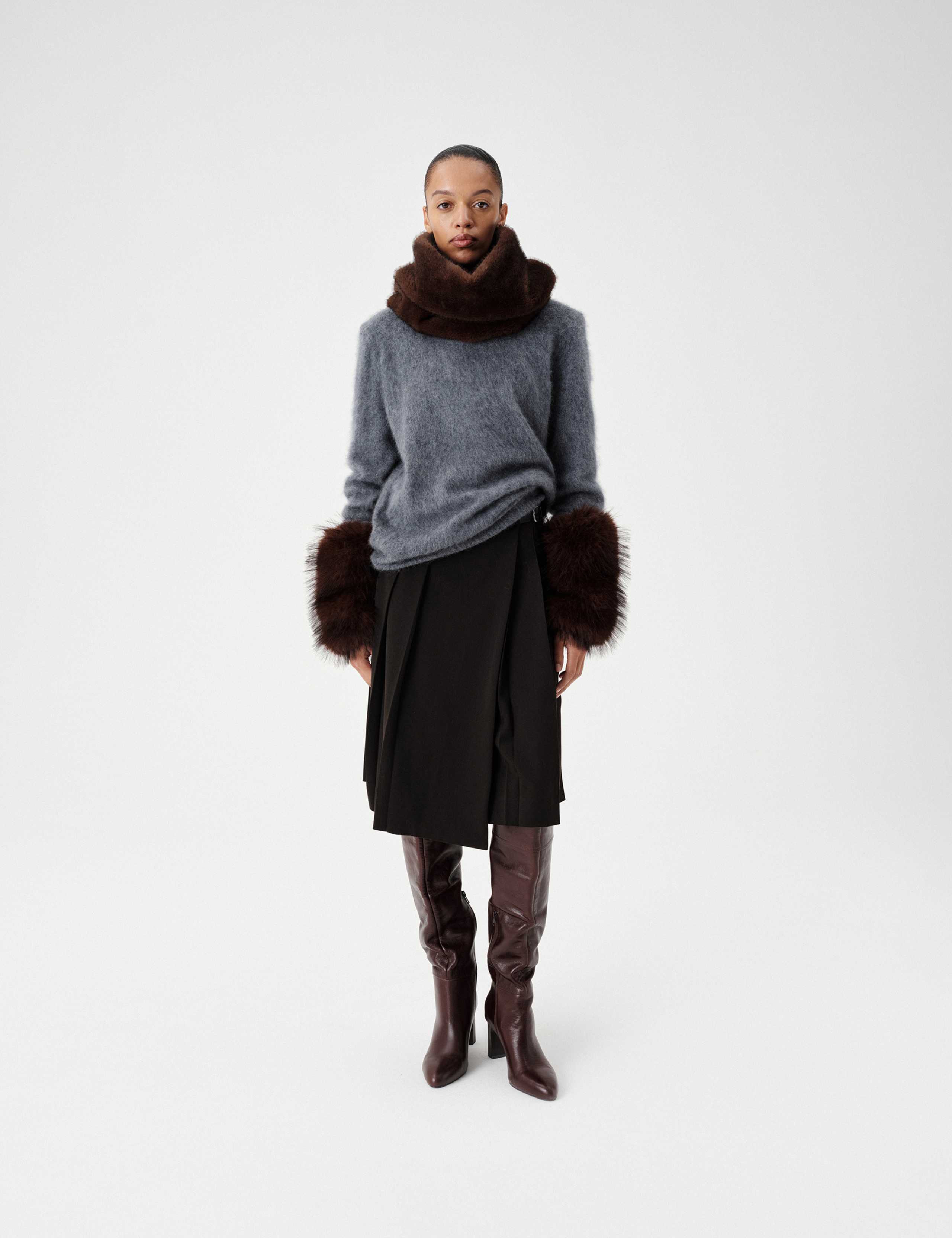 Wool Blend Pleated Midi Kilt Skirt 1 of 7